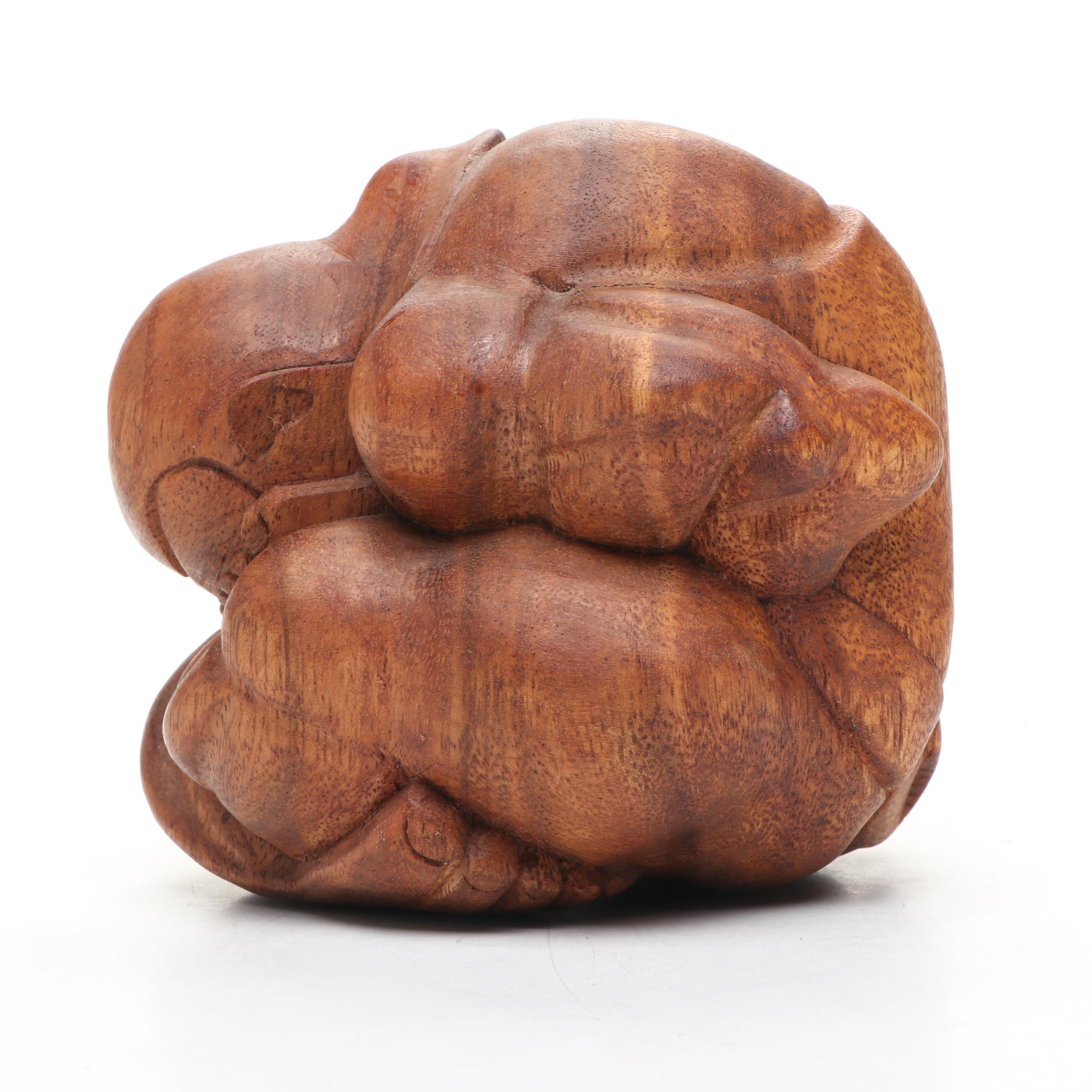 Carved Mango Wood Weeping Yogi "Orang Malu" Figure