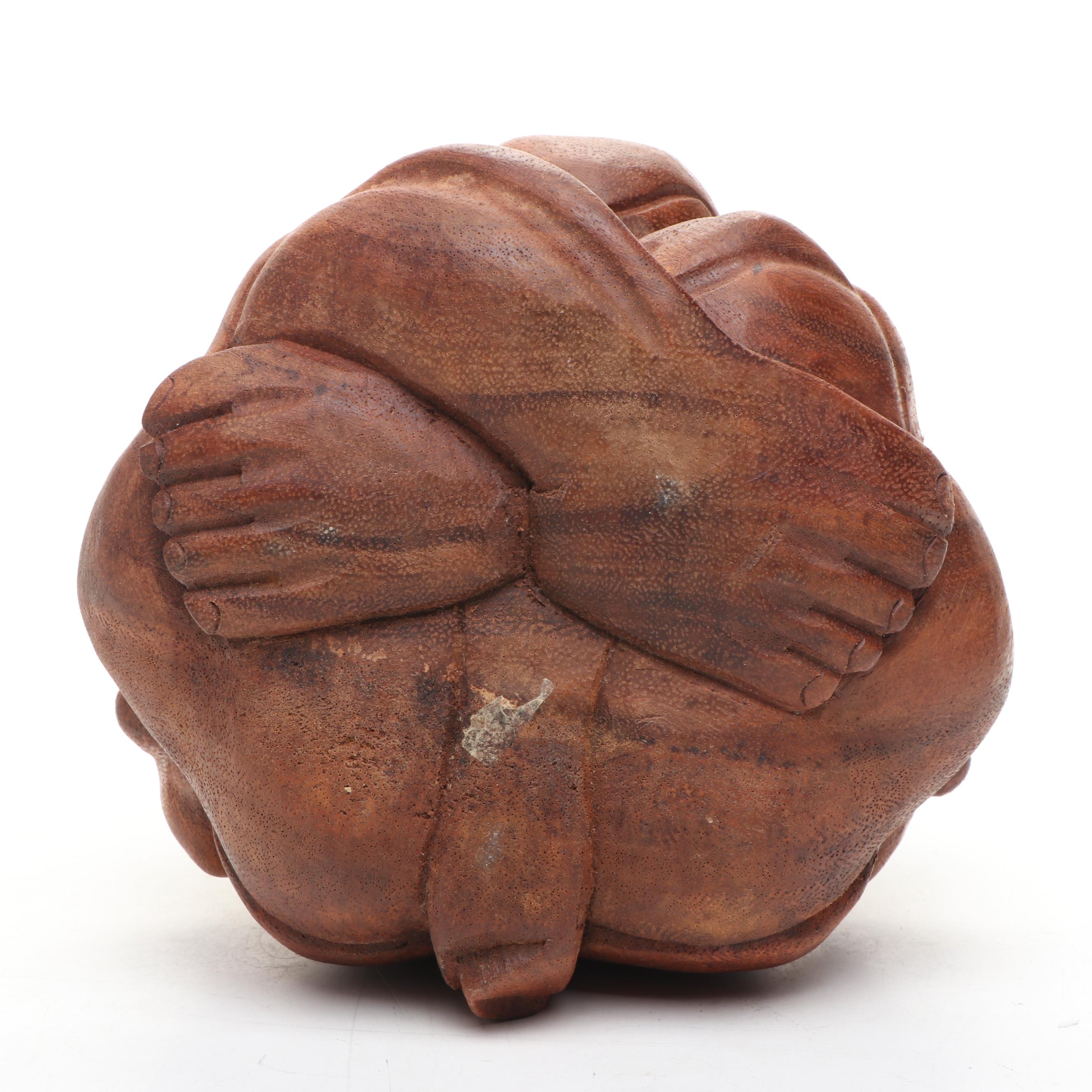 Carved Mango Wood Weeping Yogi "Orang Malu" Figure
