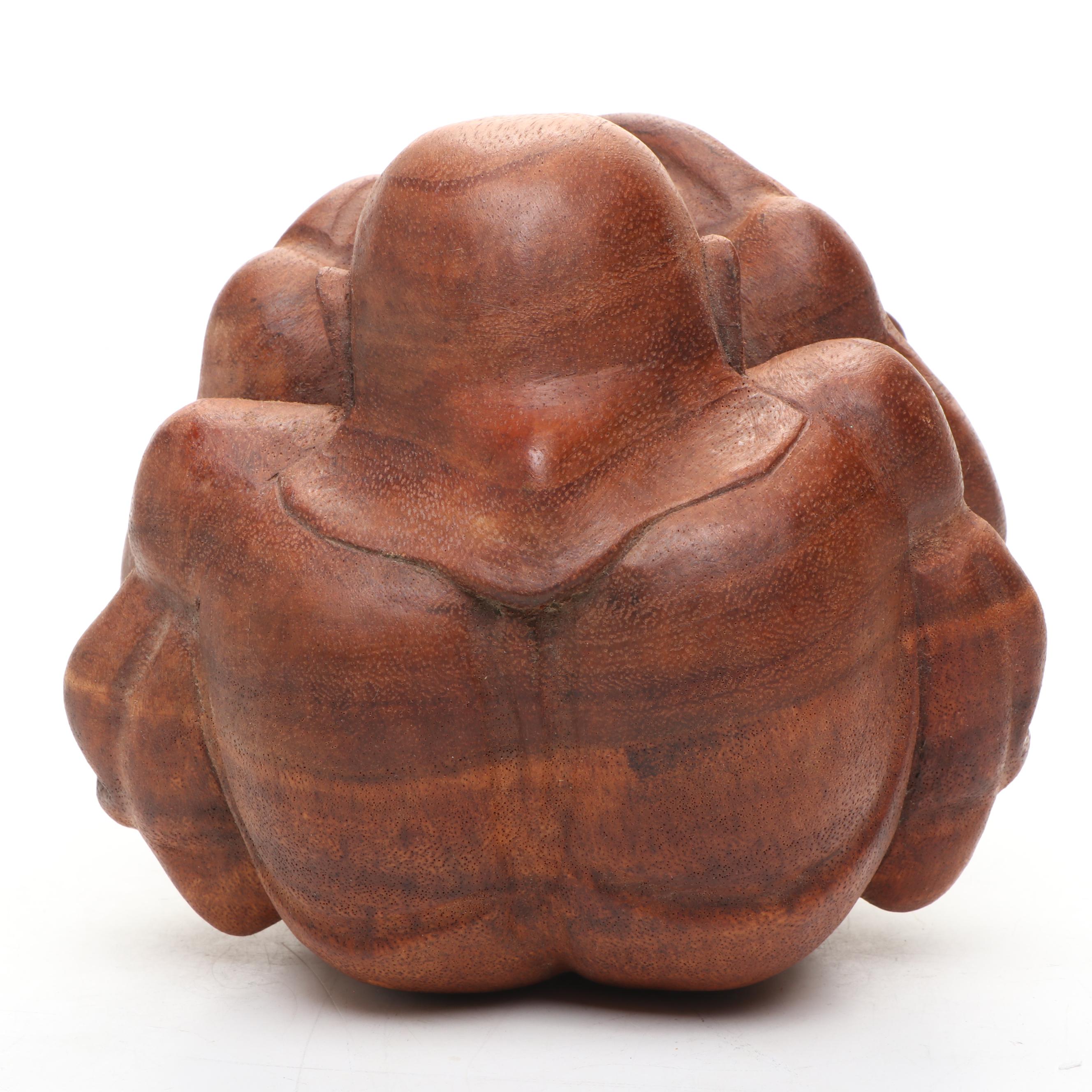 Carved Mango Wood Weeping Yogi "Orang Malu" Figure