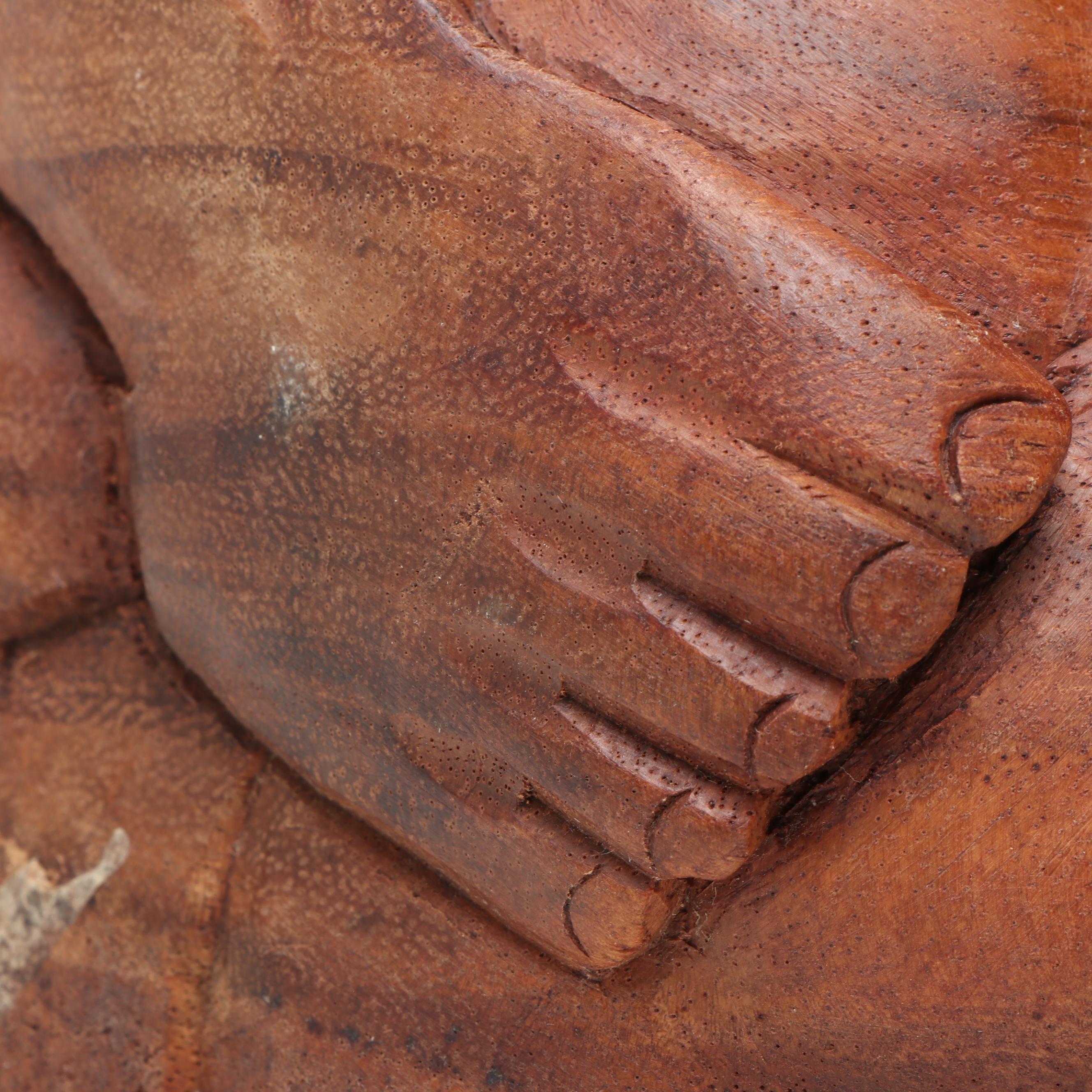 Carved Mango Wood Weeping Yogi "Orang Malu" Figure