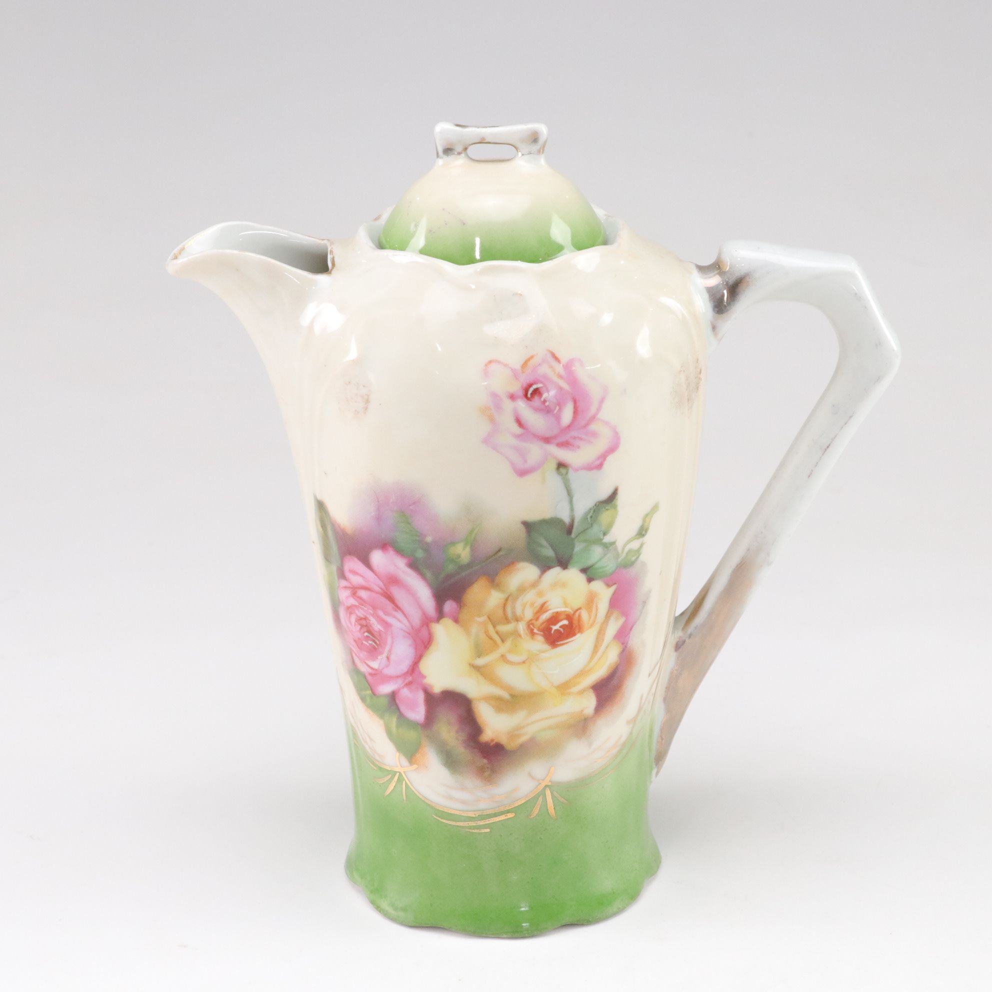 German E. & R. Gilt Porcelain Teapot with Demitasse Cups and Saucers