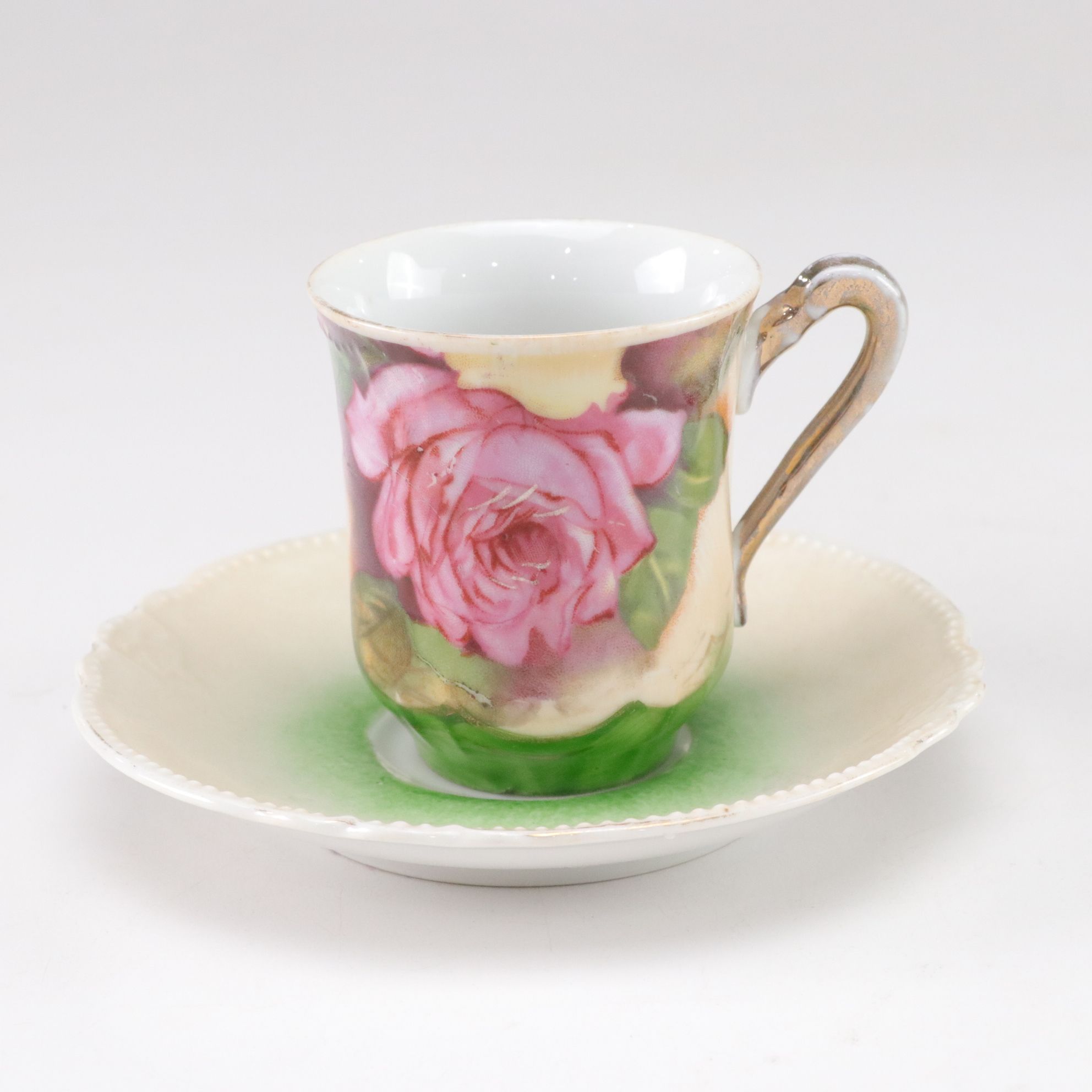 German E. & R. Gilt Porcelain Teapot with Demitasse Cups and Saucers