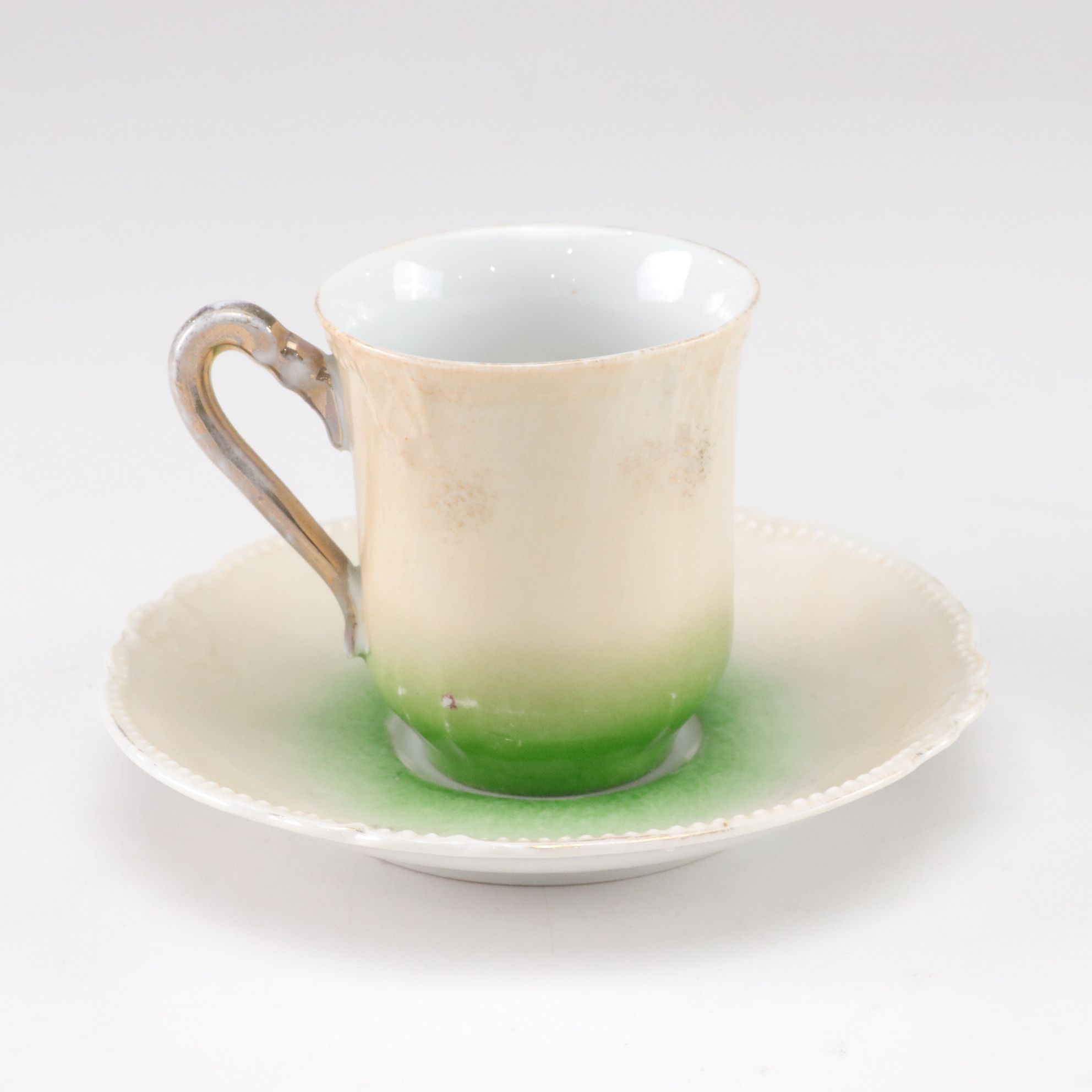 German E. & R. Gilt Porcelain Teapot with Demitasse Cups and Saucers