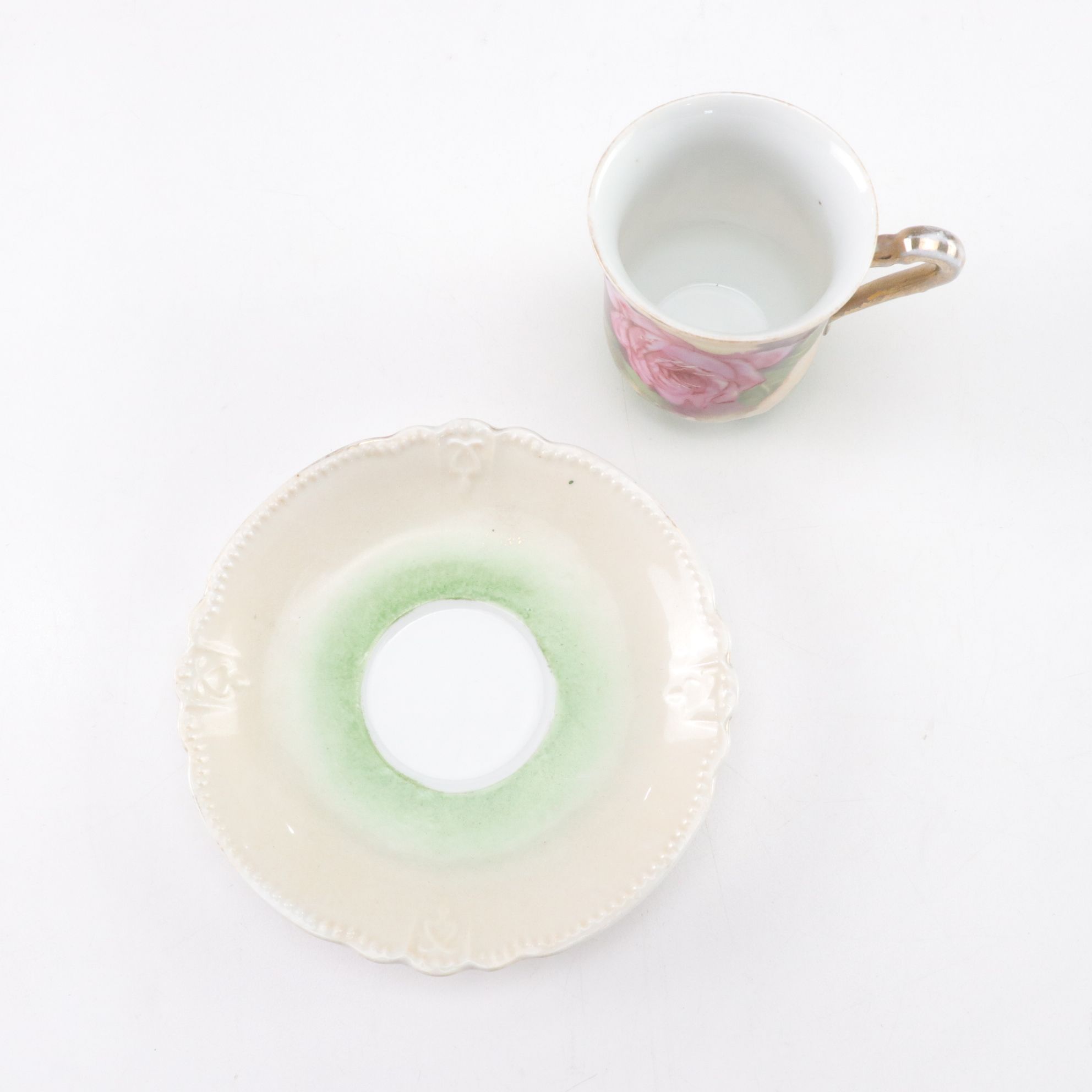 German E. & R. Gilt Porcelain Teapot with Demitasse Cups and Saucers