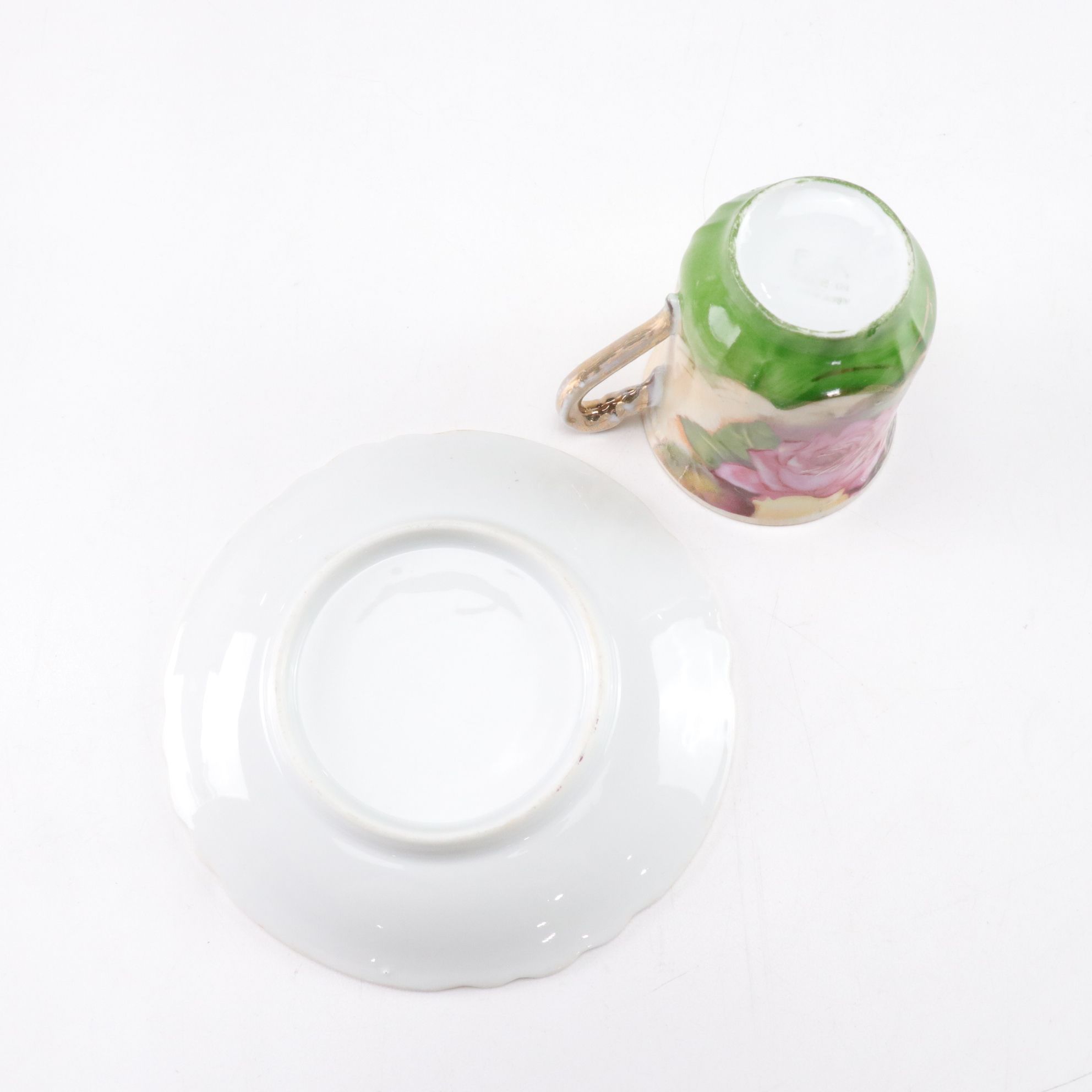 German E. & R. Gilt Porcelain Teapot with Demitasse Cups and Saucers