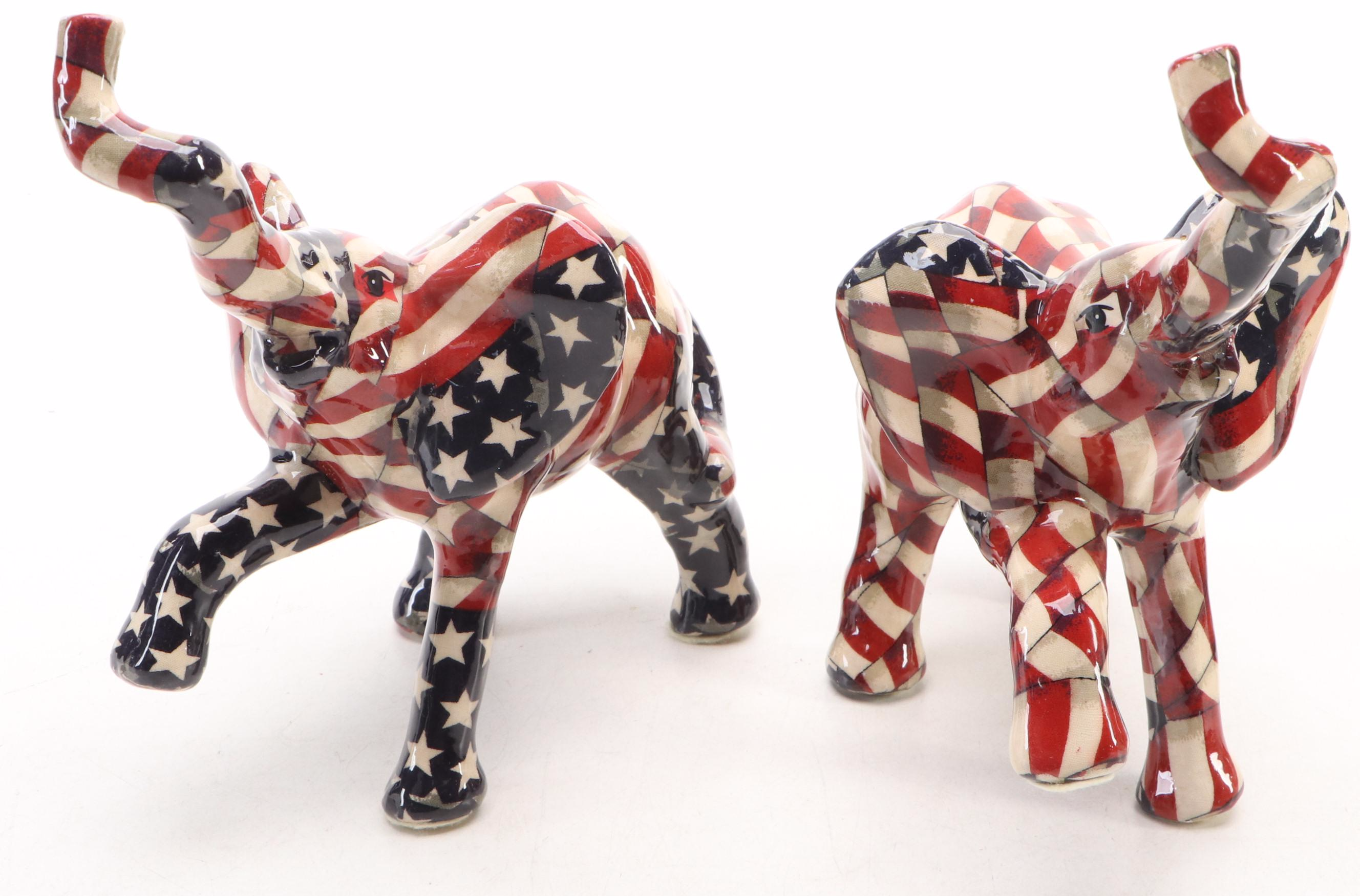 American Flag Pattern Composite Elephants and Eagle