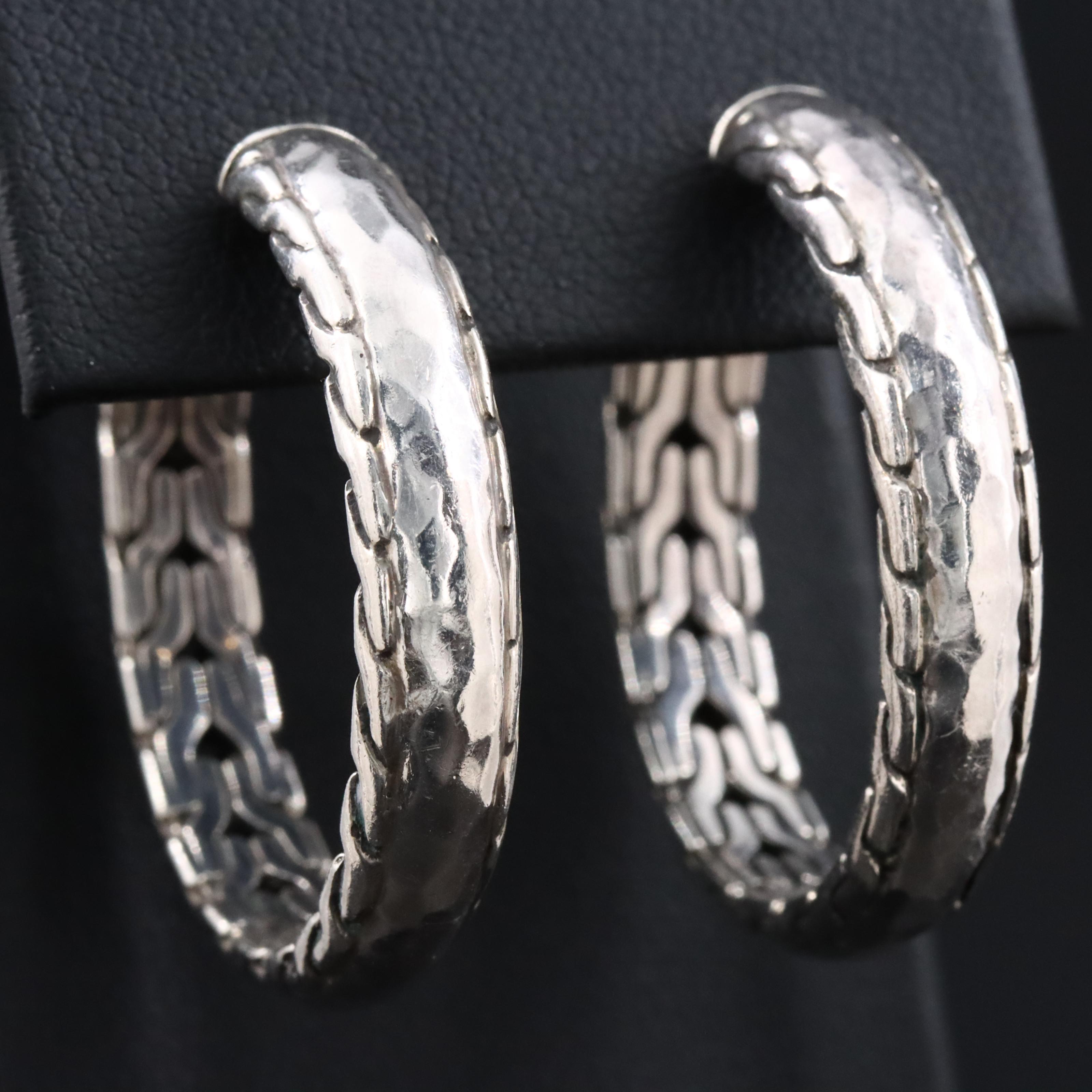 John Hardy Palu Sterling Hammered Hoop Earrings