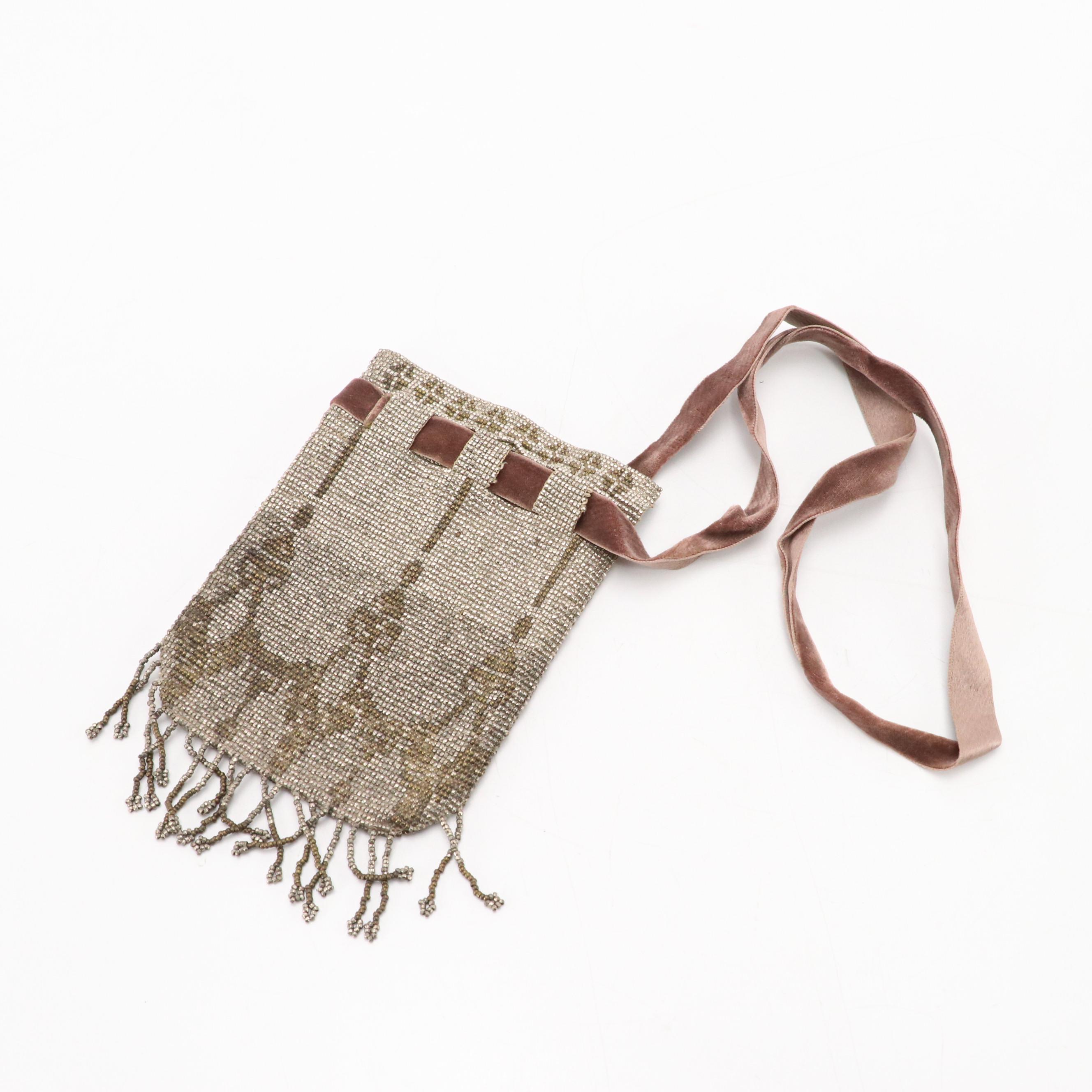 Drawstring Pouch and Frame Bag in Plated Steel Cut Beads