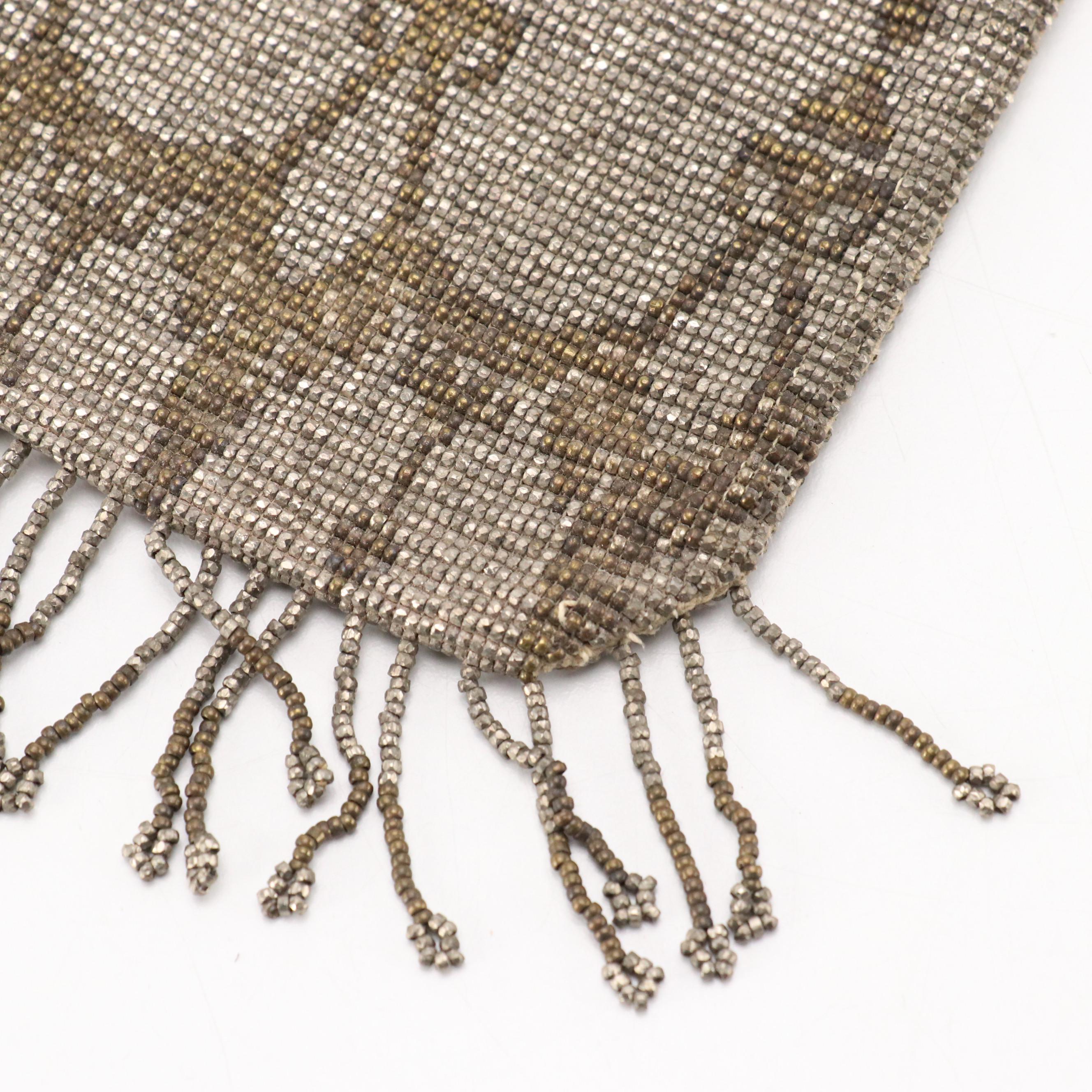 Drawstring Pouch and Frame Bag in Plated Steel Cut Beads