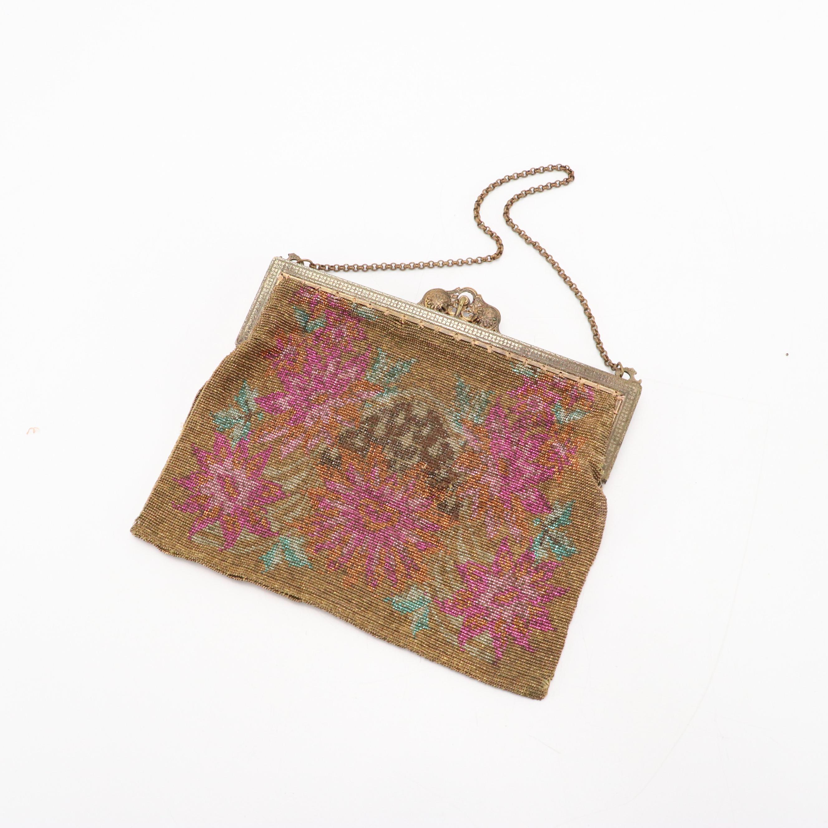 Drawstring Pouch and Frame Bag in Plated Steel Cut Beads