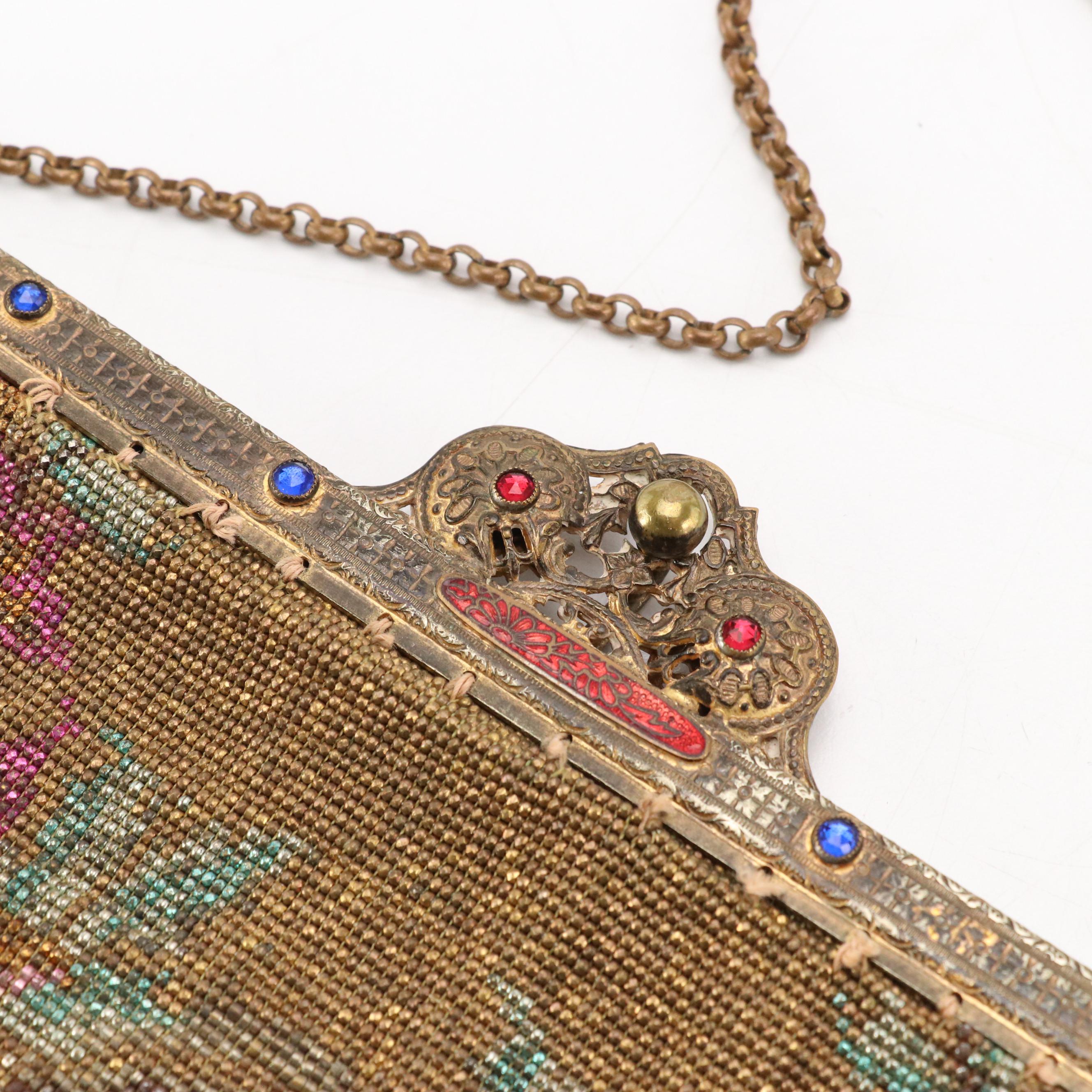 Drawstring Pouch and Frame Bag in Plated Steel Cut Beads