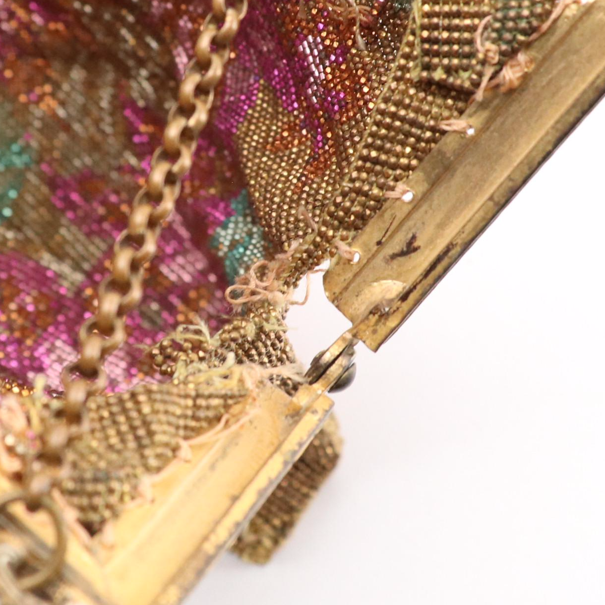 Drawstring Pouch and Frame Bag in Plated Steel Cut Beads