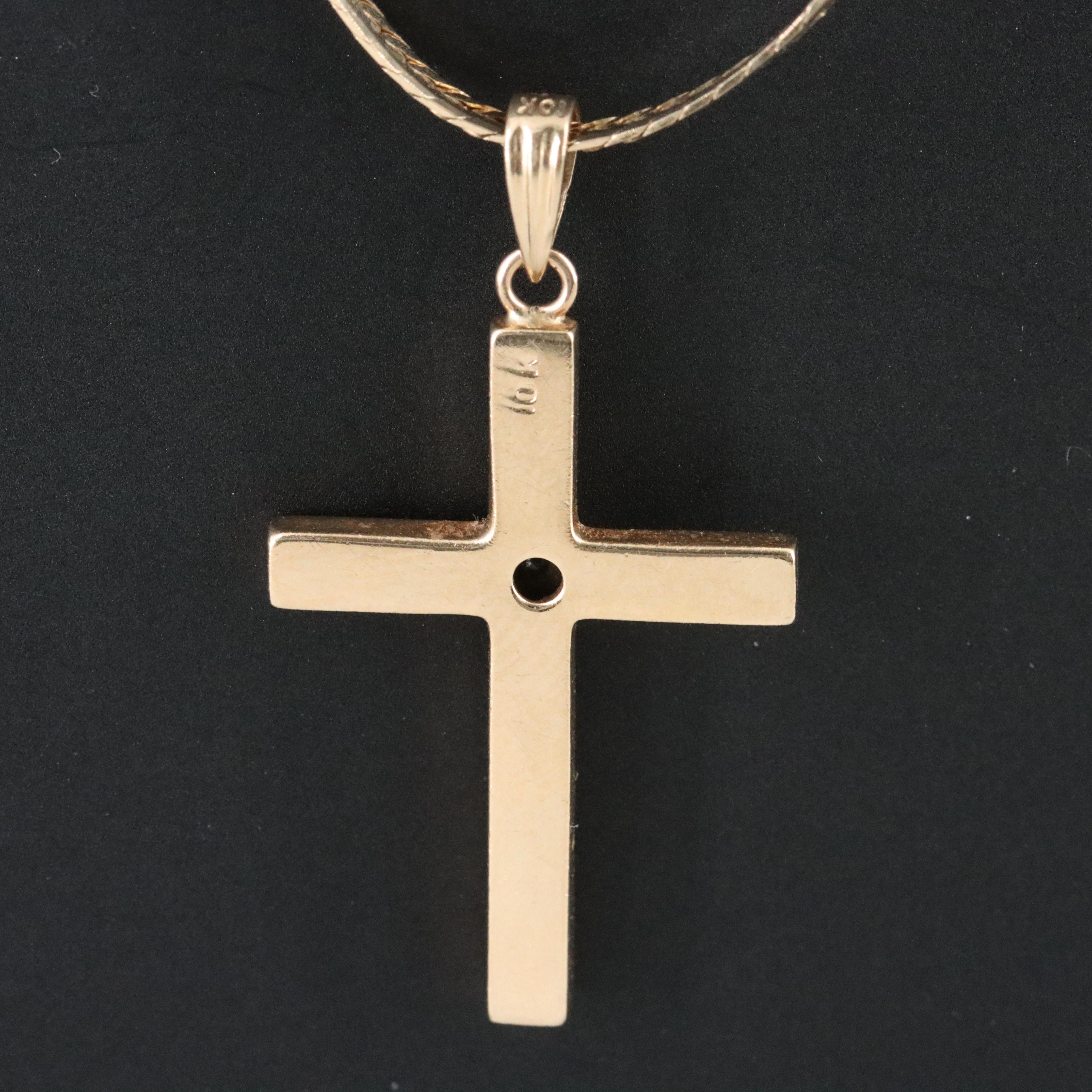 10K 0.01 CT Diamond Cross Pendant on 14K Herringbone Necklace