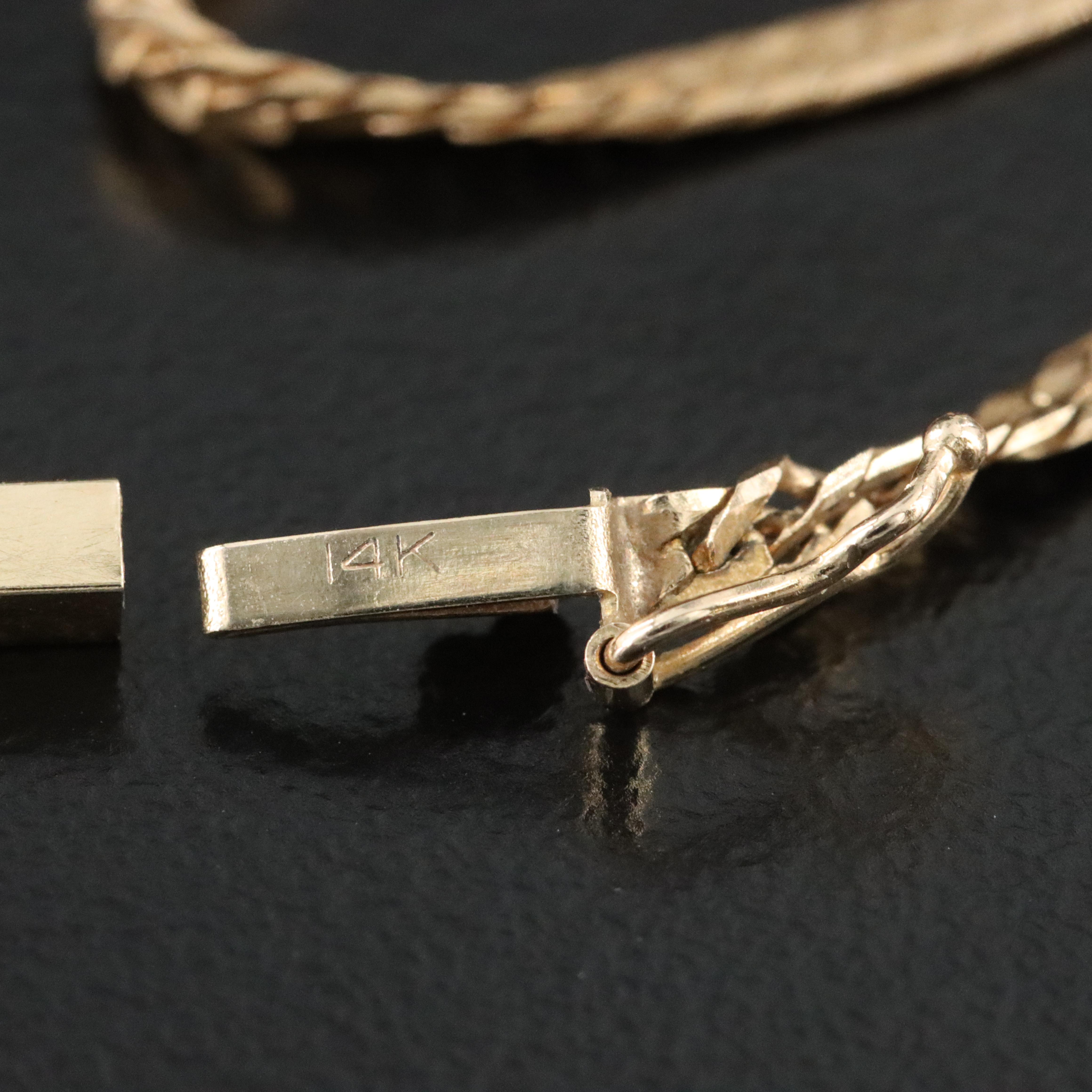 10K 0.01 CT Diamond Cross Pendant on 14K Herringbone Necklace