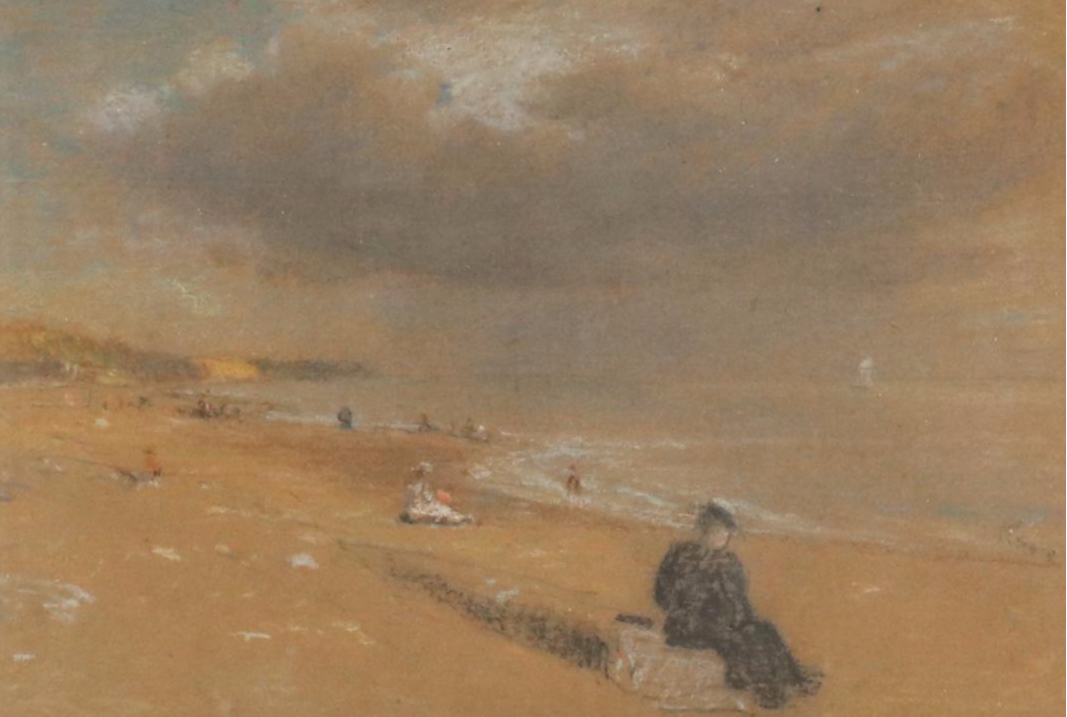 Attr. to Tom Robert Way Beach Scene Pastel Drawing, Early 20th Century