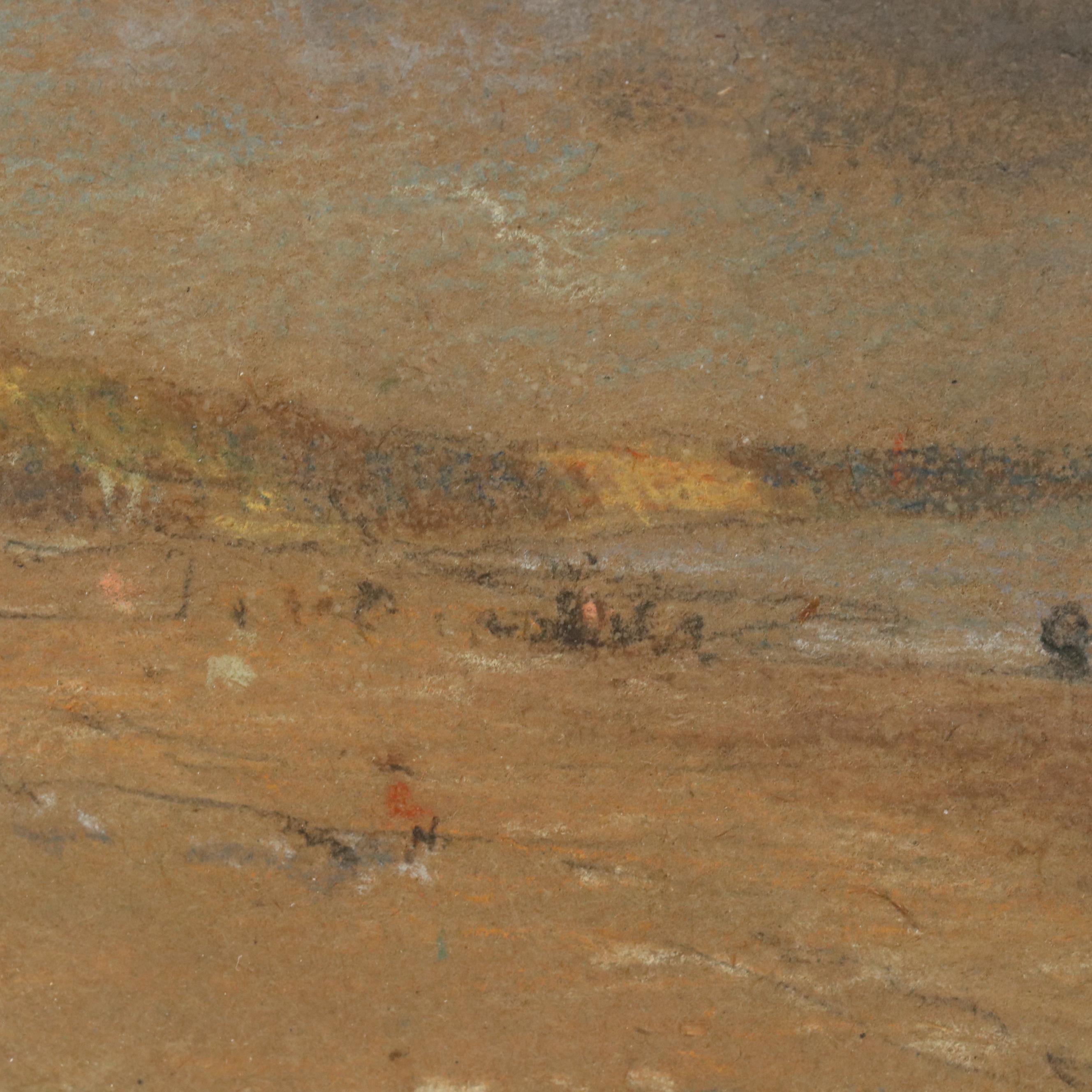 Attr. to Tom Robert Way Beach Scene Pastel Drawing, Early 20th Century
