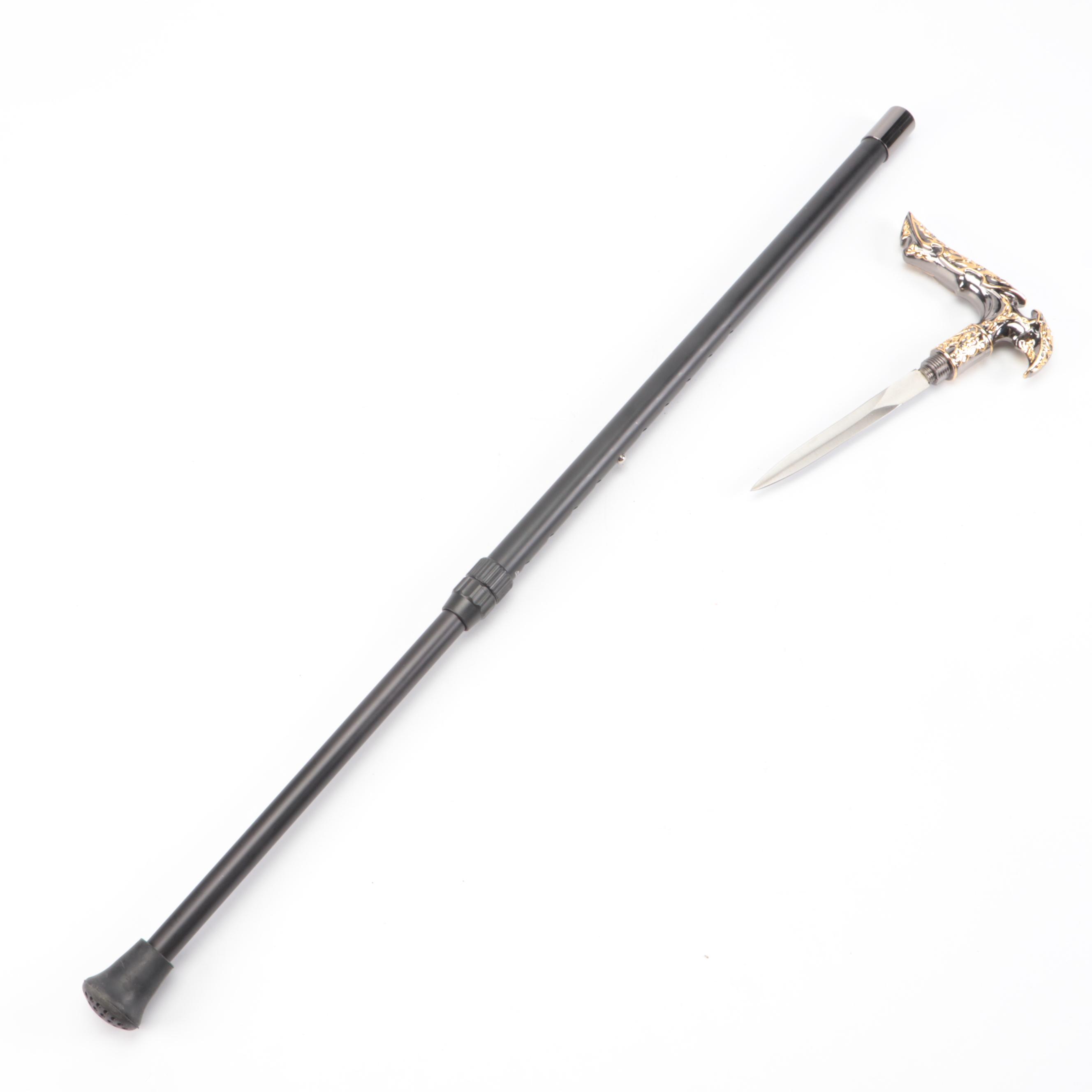 Silver and Gold Finished Embossed Derby Sword Cane