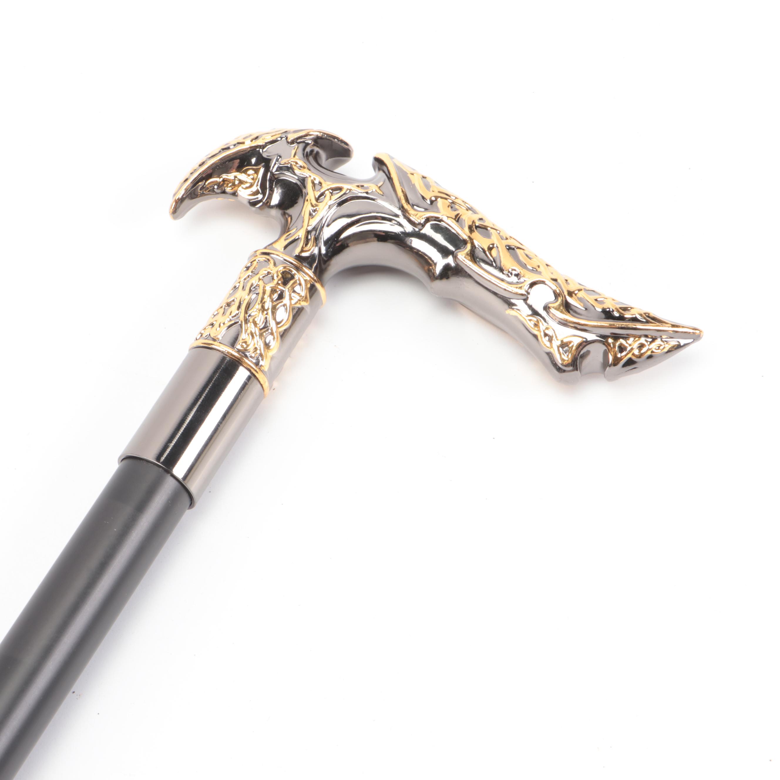 Silver and Gold Finished Embossed Derby Sword Cane
