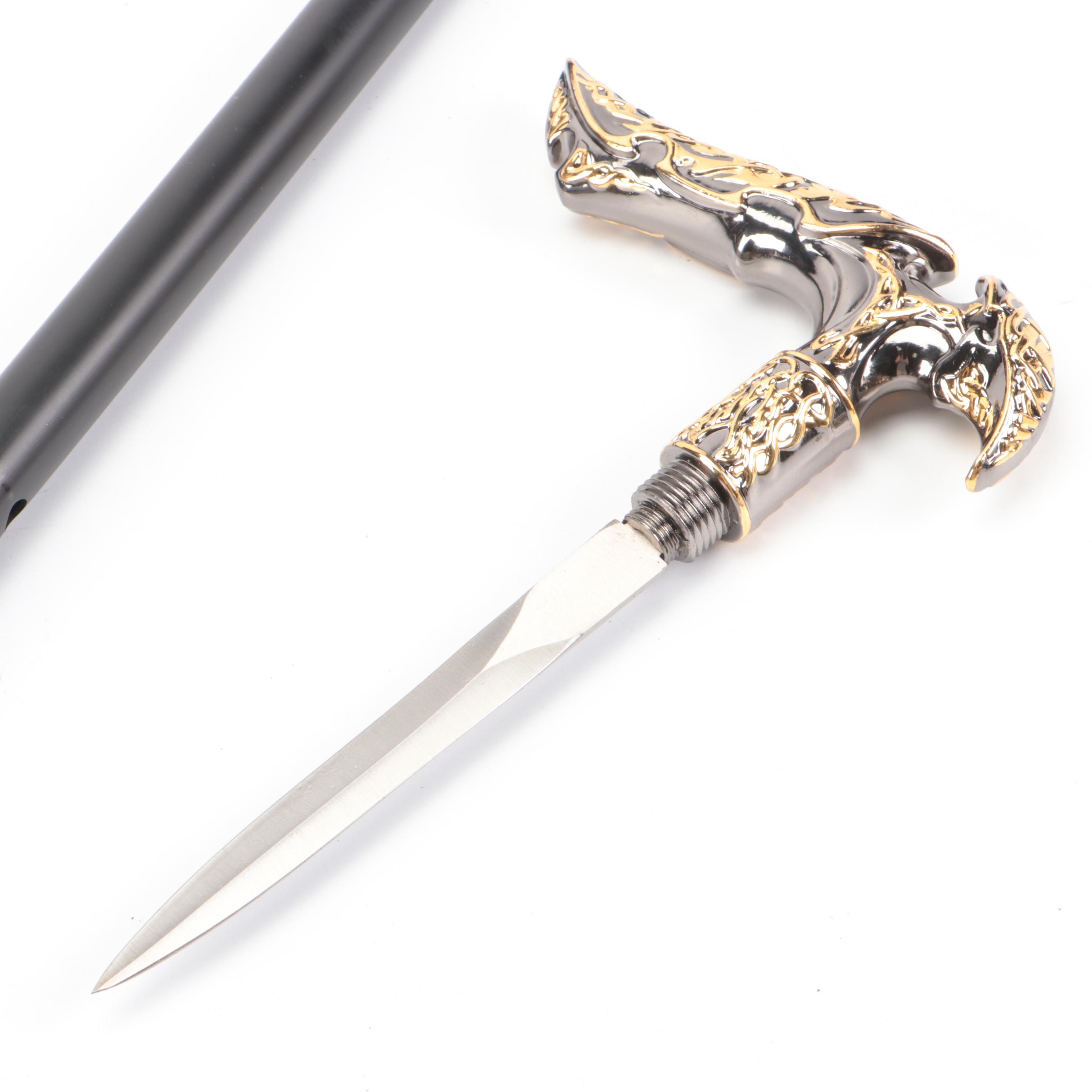 Silver and Gold Finished Embossed Derby Sword Cane