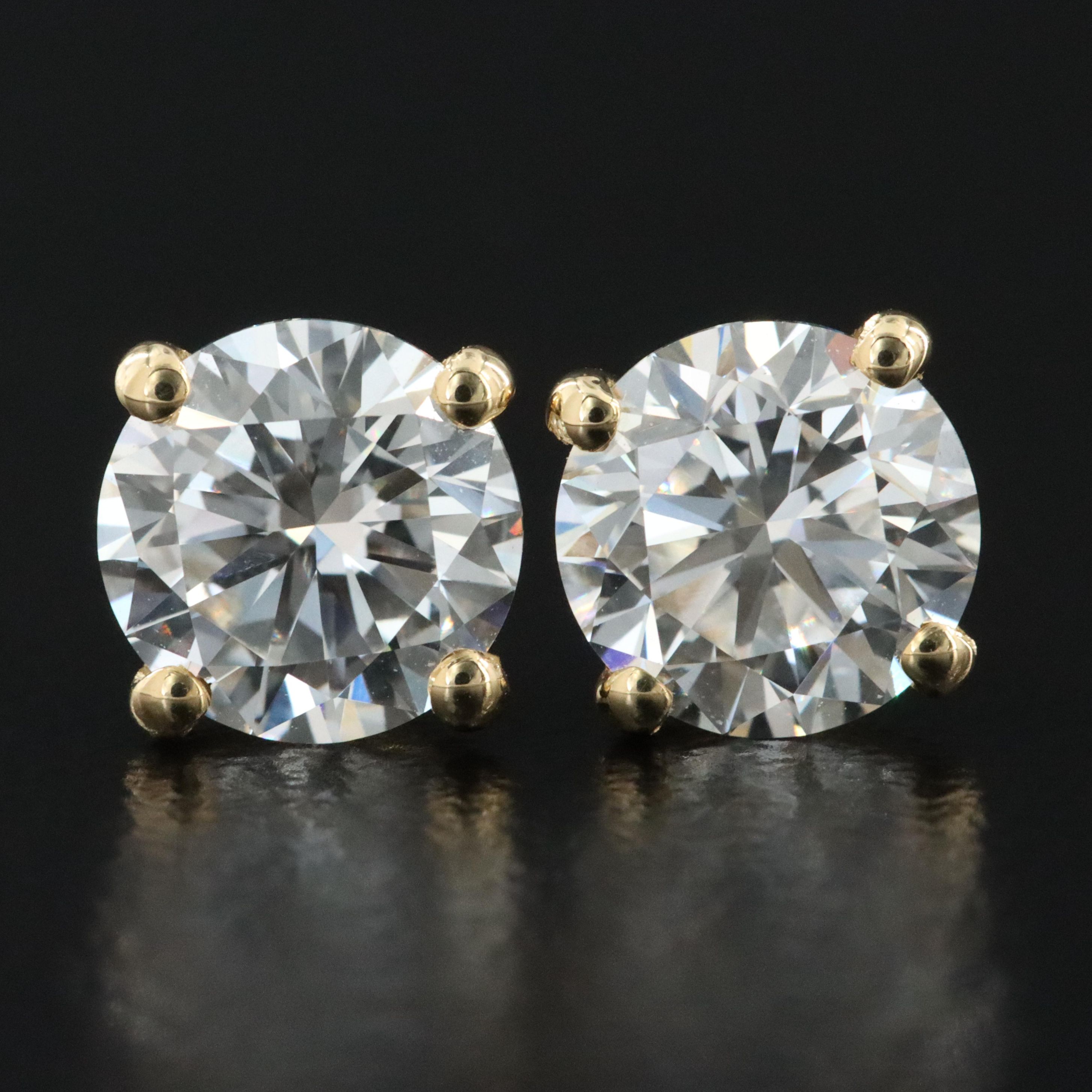 18K 2.03 CTW Lab Grown Diamond Solitaire Stud Earrings with IGI Report