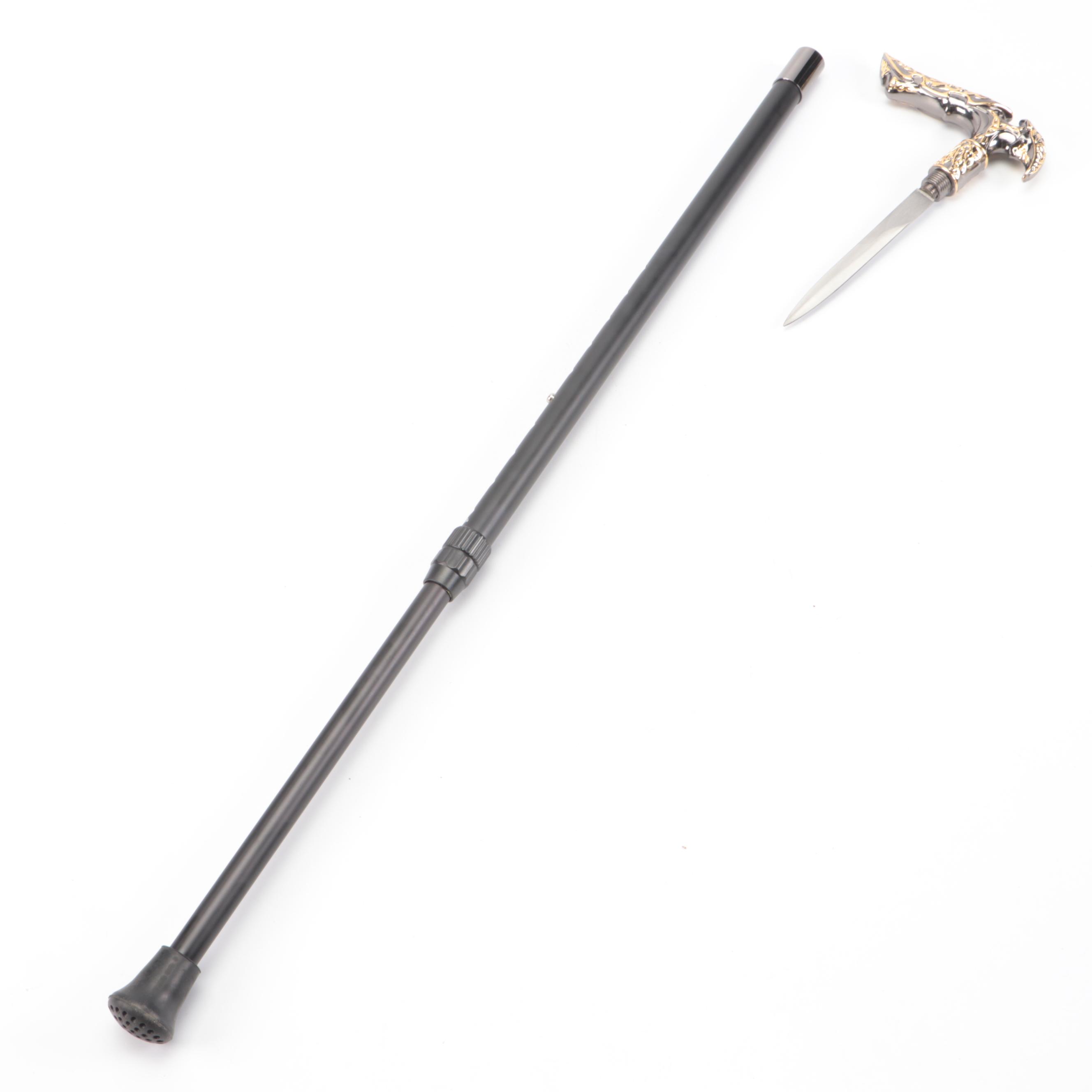 Silver and Gold Finished Embossed Derby Sword Cane