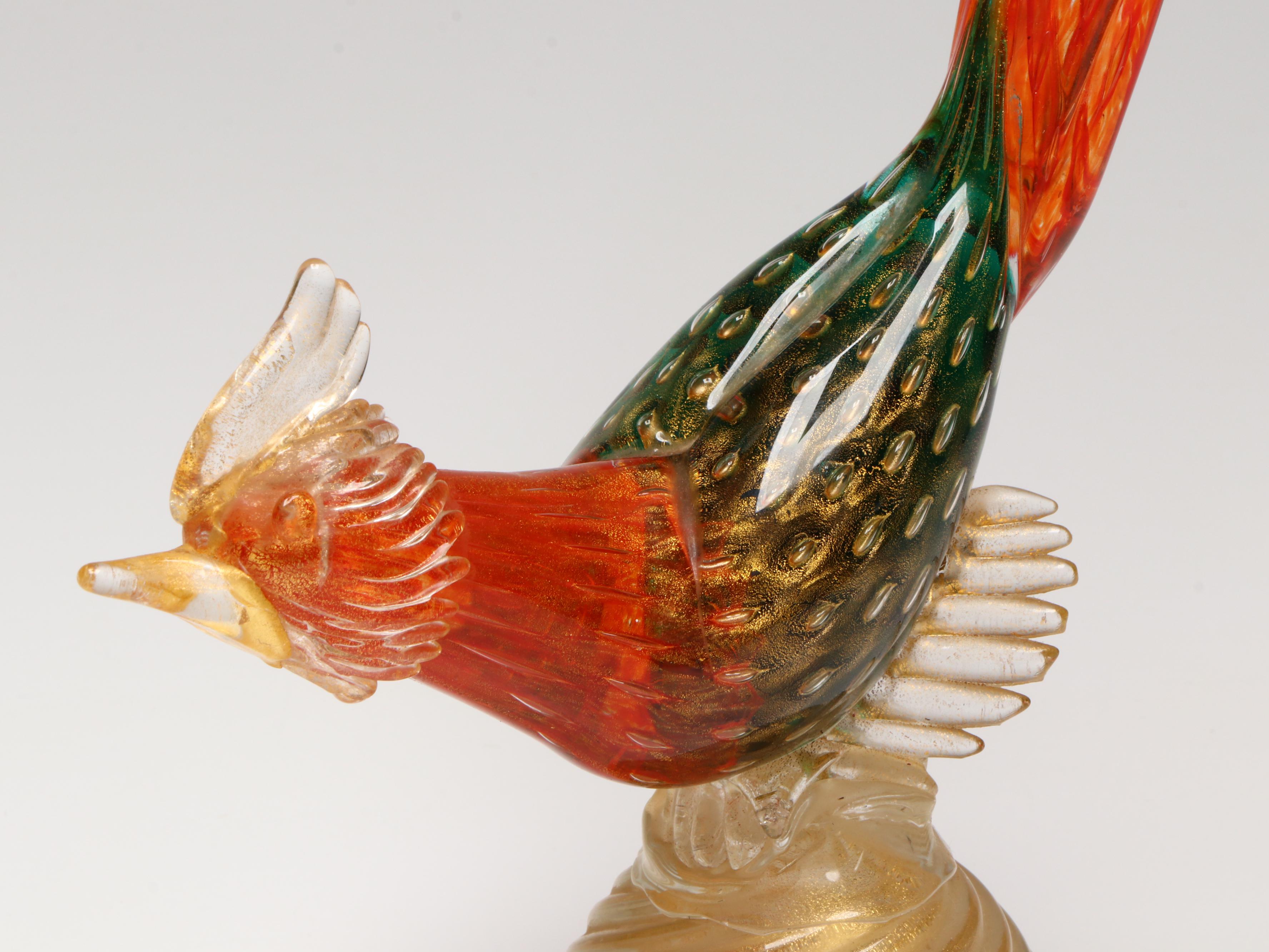 Murano Art Glass with Gold Fleck Pheasant Figurines and Bird Candlestick