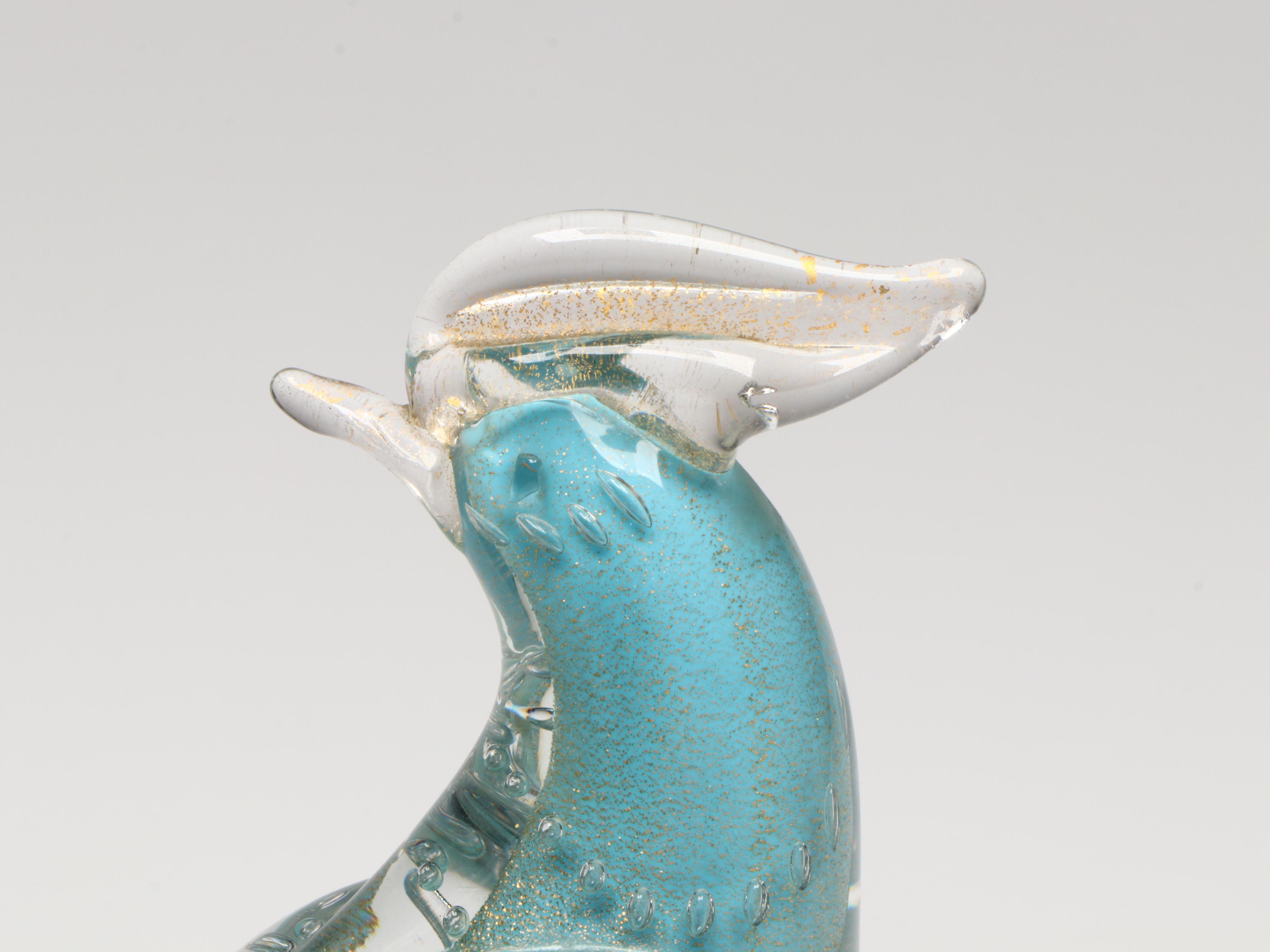 Murano Art Glass with Gold Fleck Pheasant Figurines and Bird Candlestick