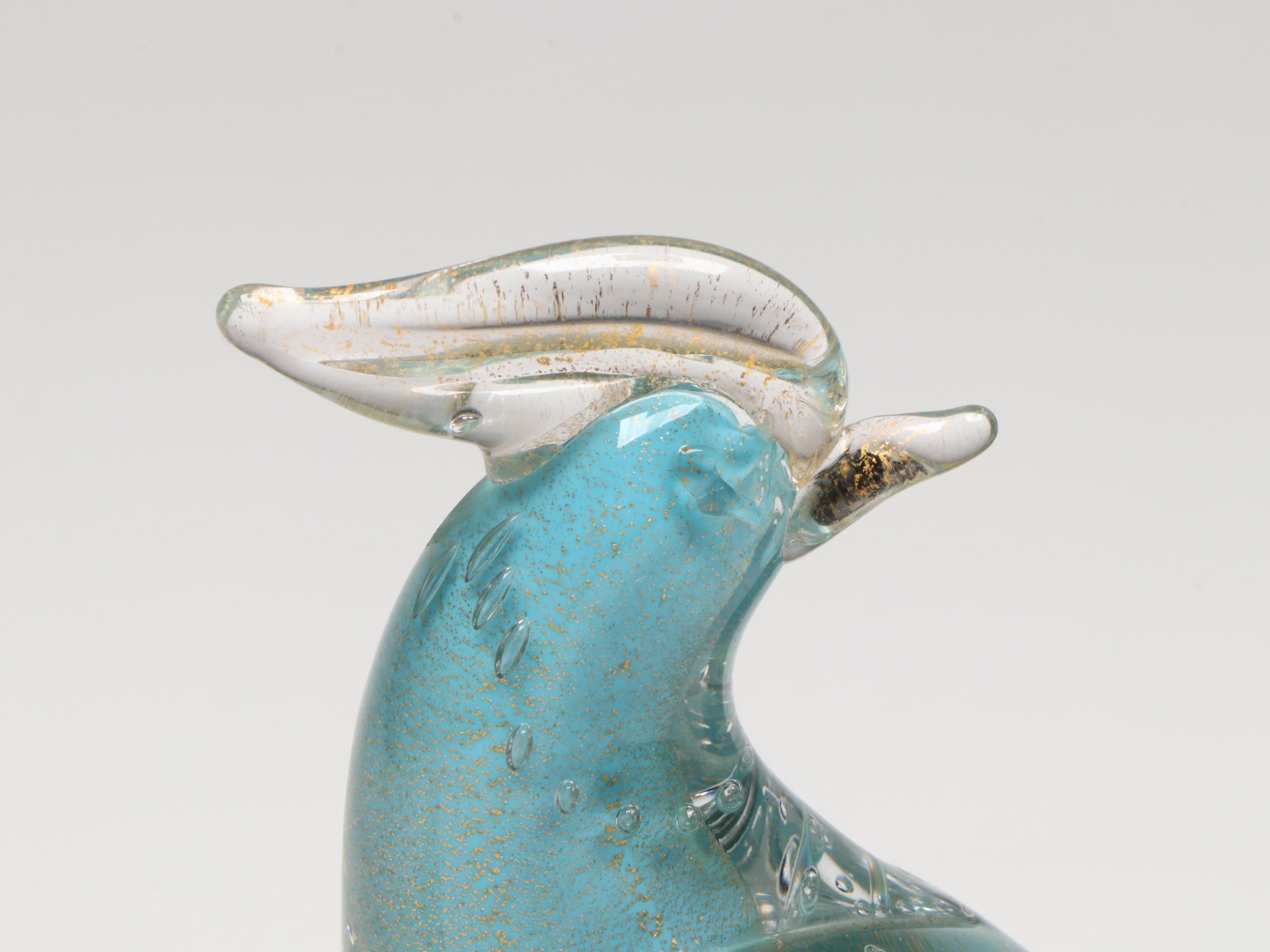 Murano Art Glass with Gold Fleck Pheasant Figurines and Bird Candlestick