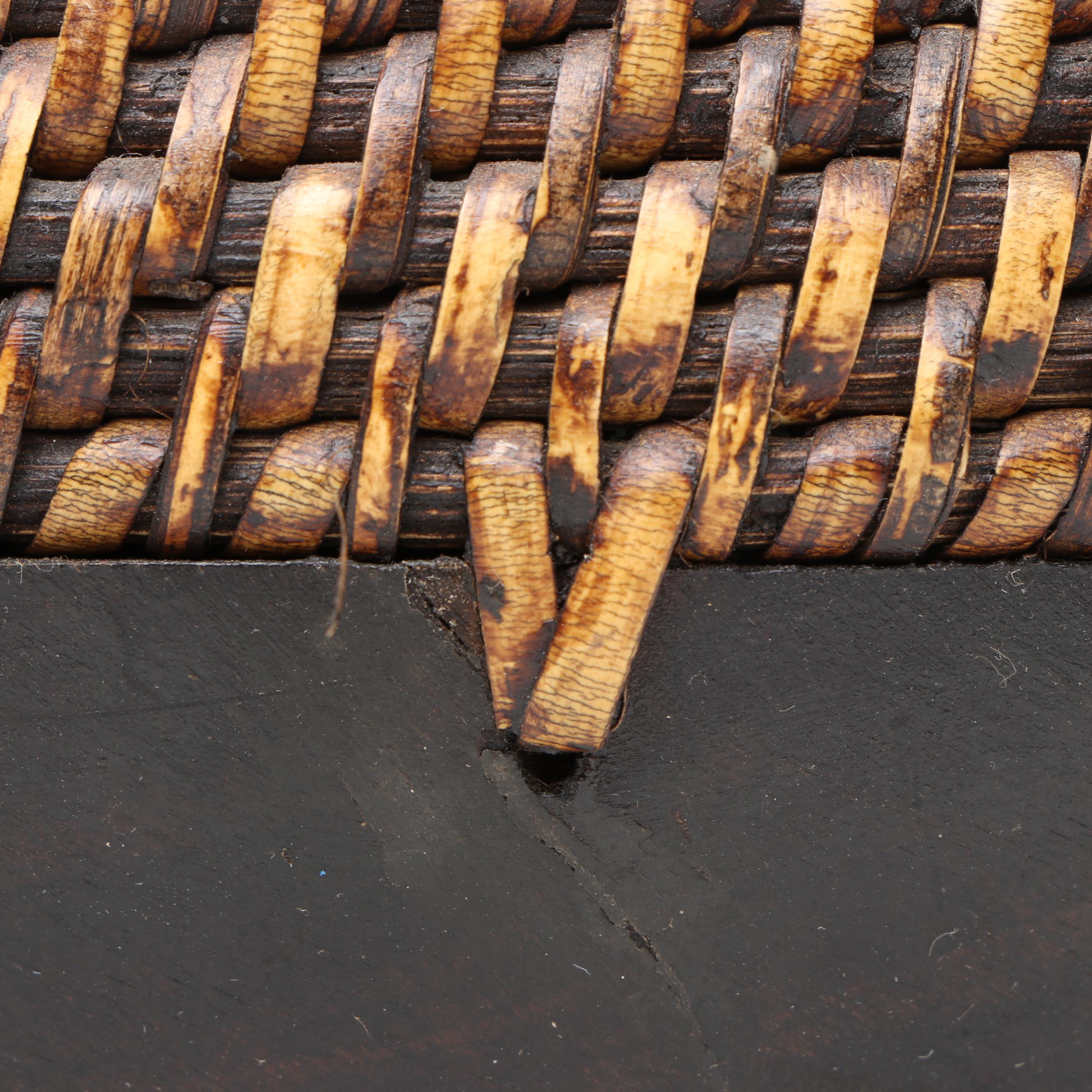 Indonesian Lombok Style Baskets with Carved Wood Four Compartment Box