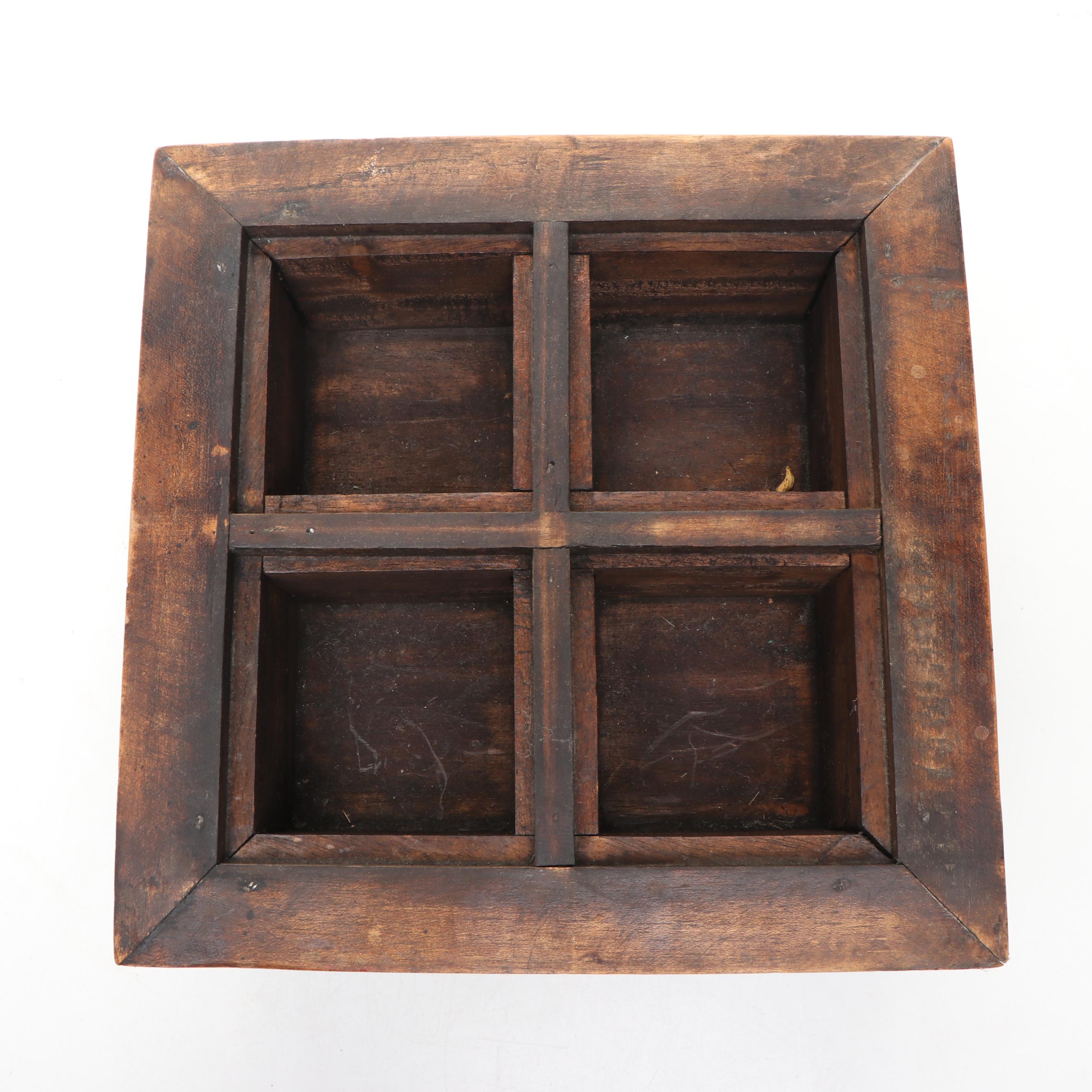 Indonesian Lombok Style Baskets with Carved Wood Four Compartment Box