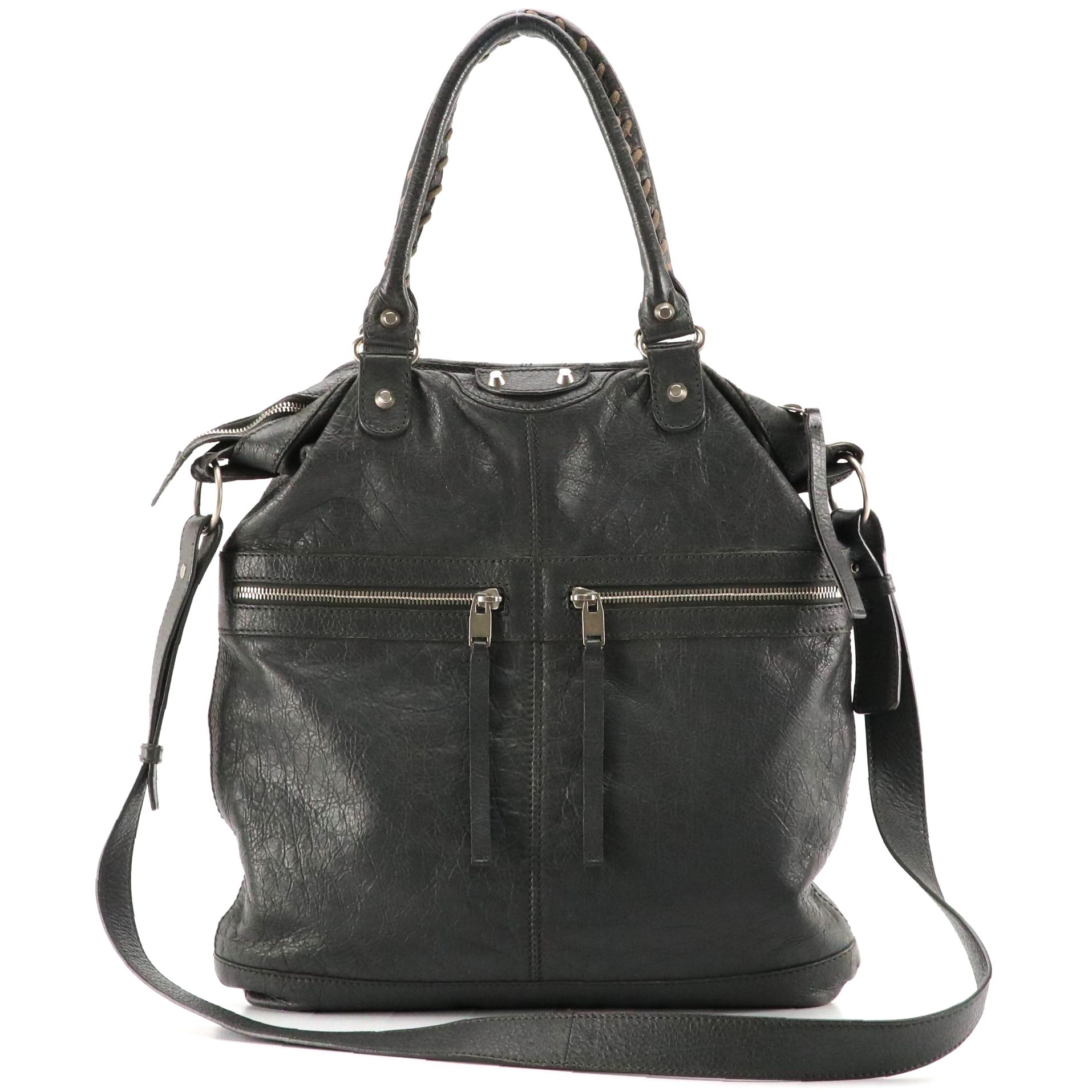 Balenciaga Studded Grey Textured Leather Two-Way Tote Bag