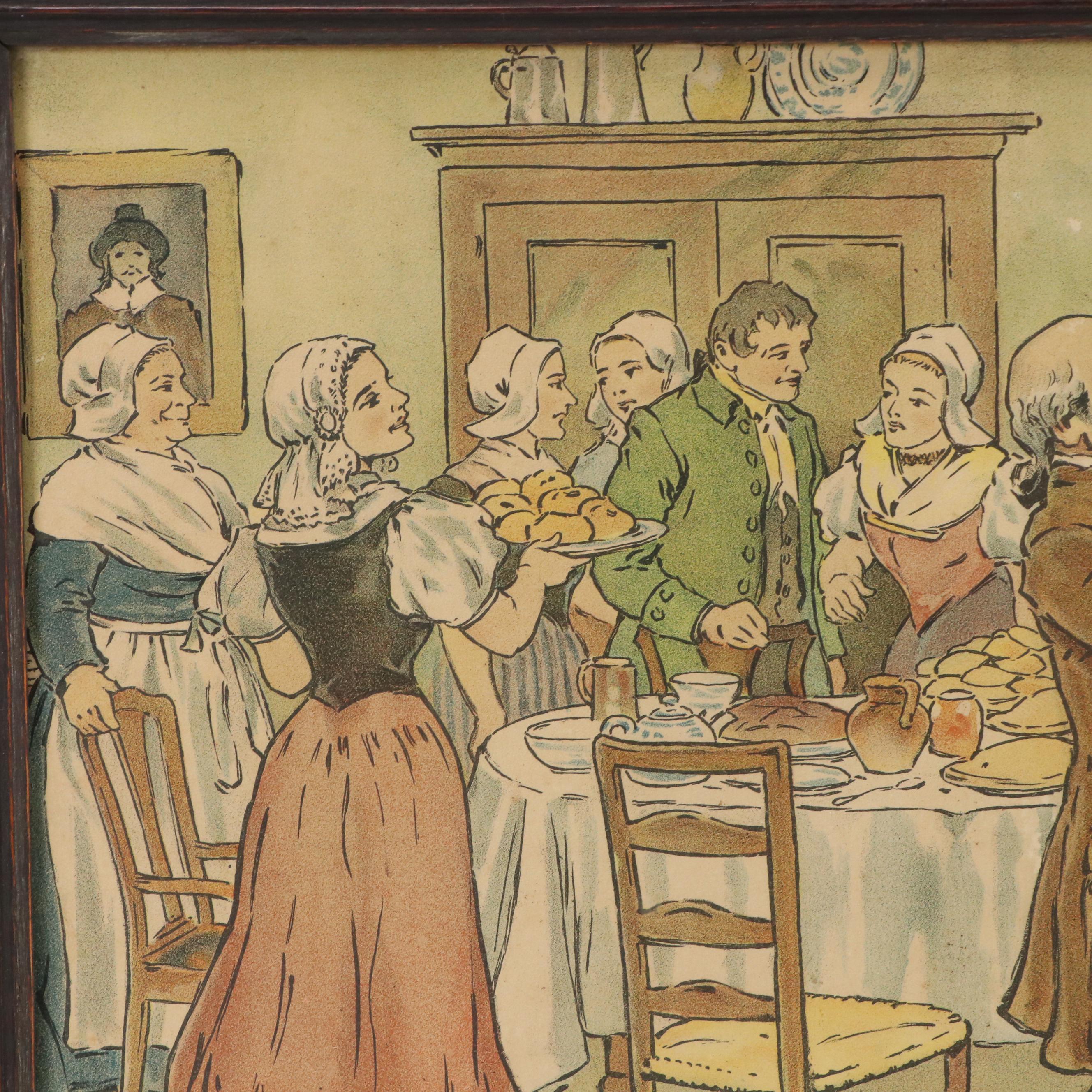 Scenic Color Lithograph "The Dinner," Late 19th / 20th Century