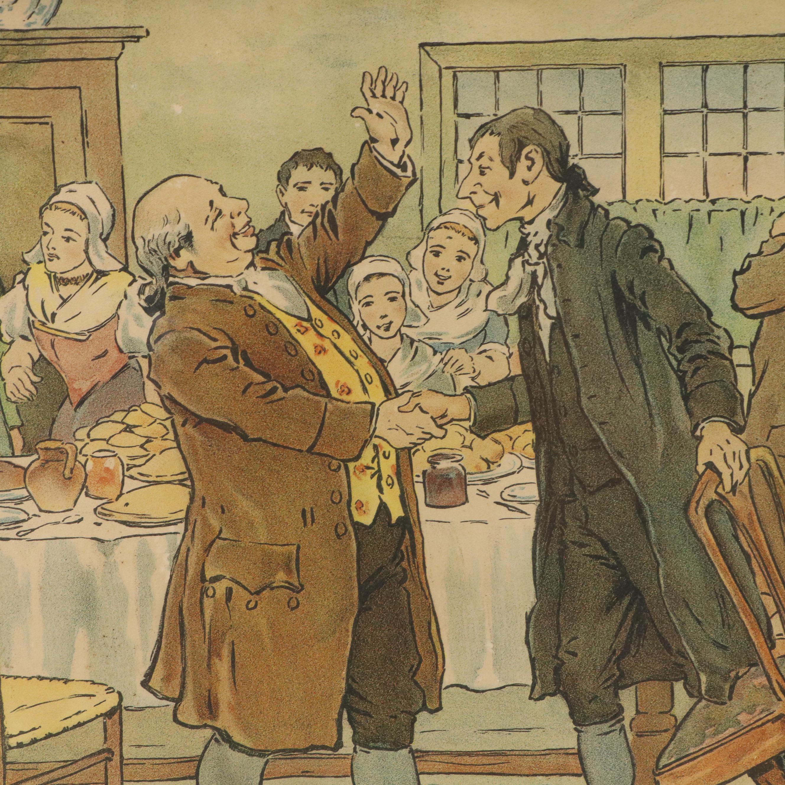 Scenic Color Lithograph "The Dinner," Late 19th / 20th Century