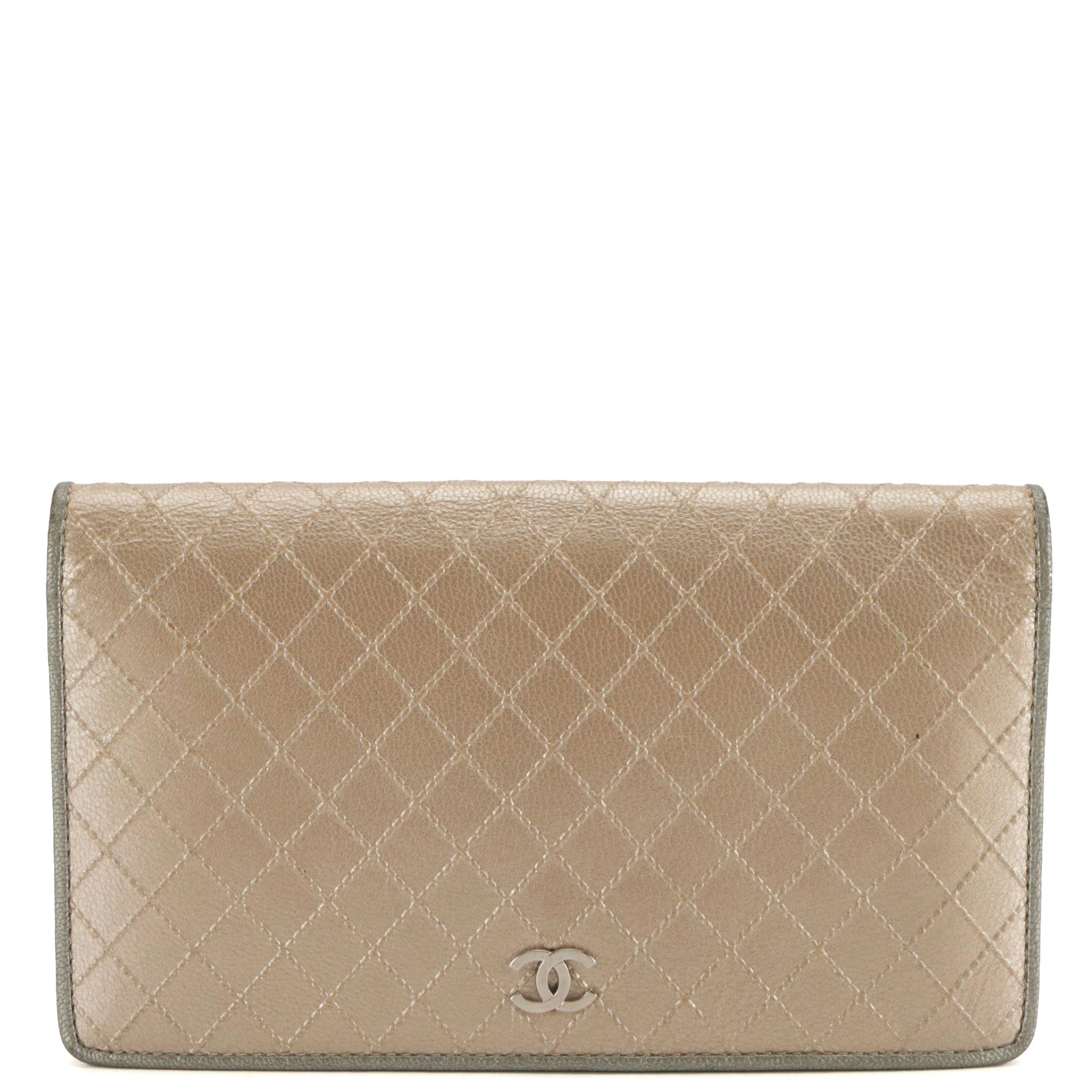 Chanel L Yen Wallet in Embossed Diamond Stitch Metallic Leather with Box