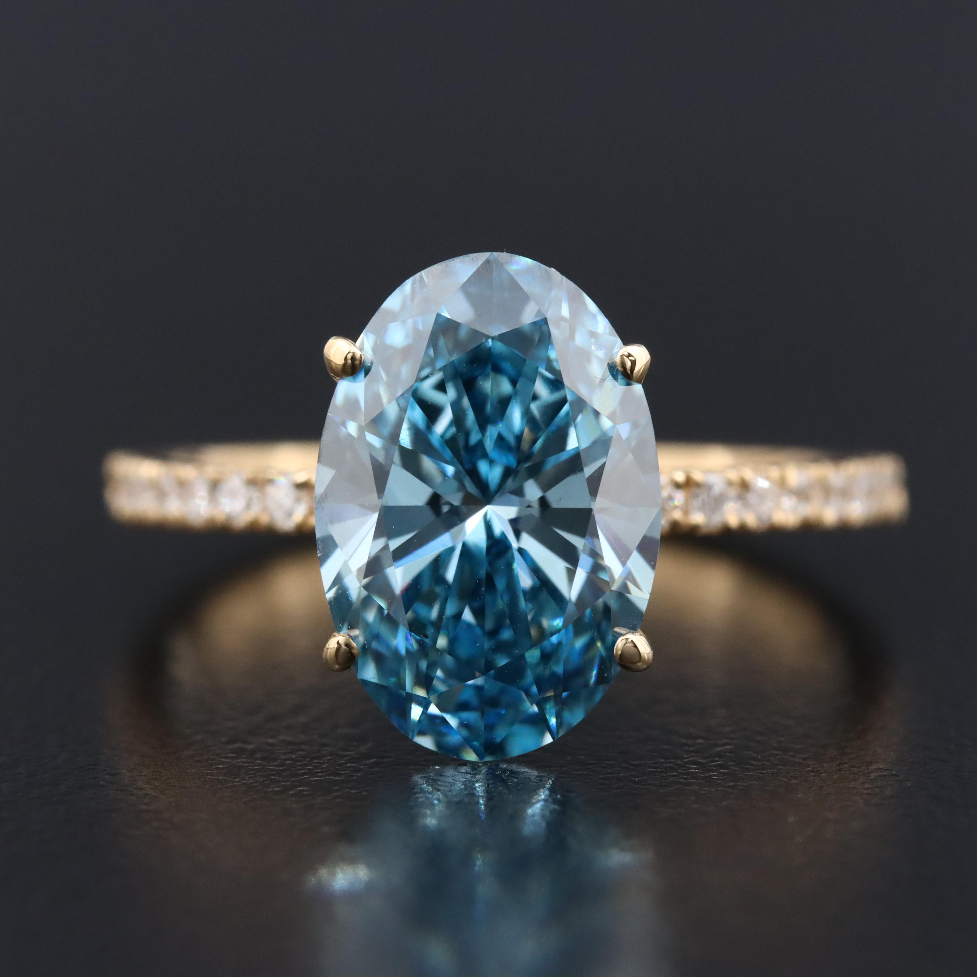 18K 3.29 CTW Lab Grown Diamond Ring with IGI Report and Fancy Blue Center