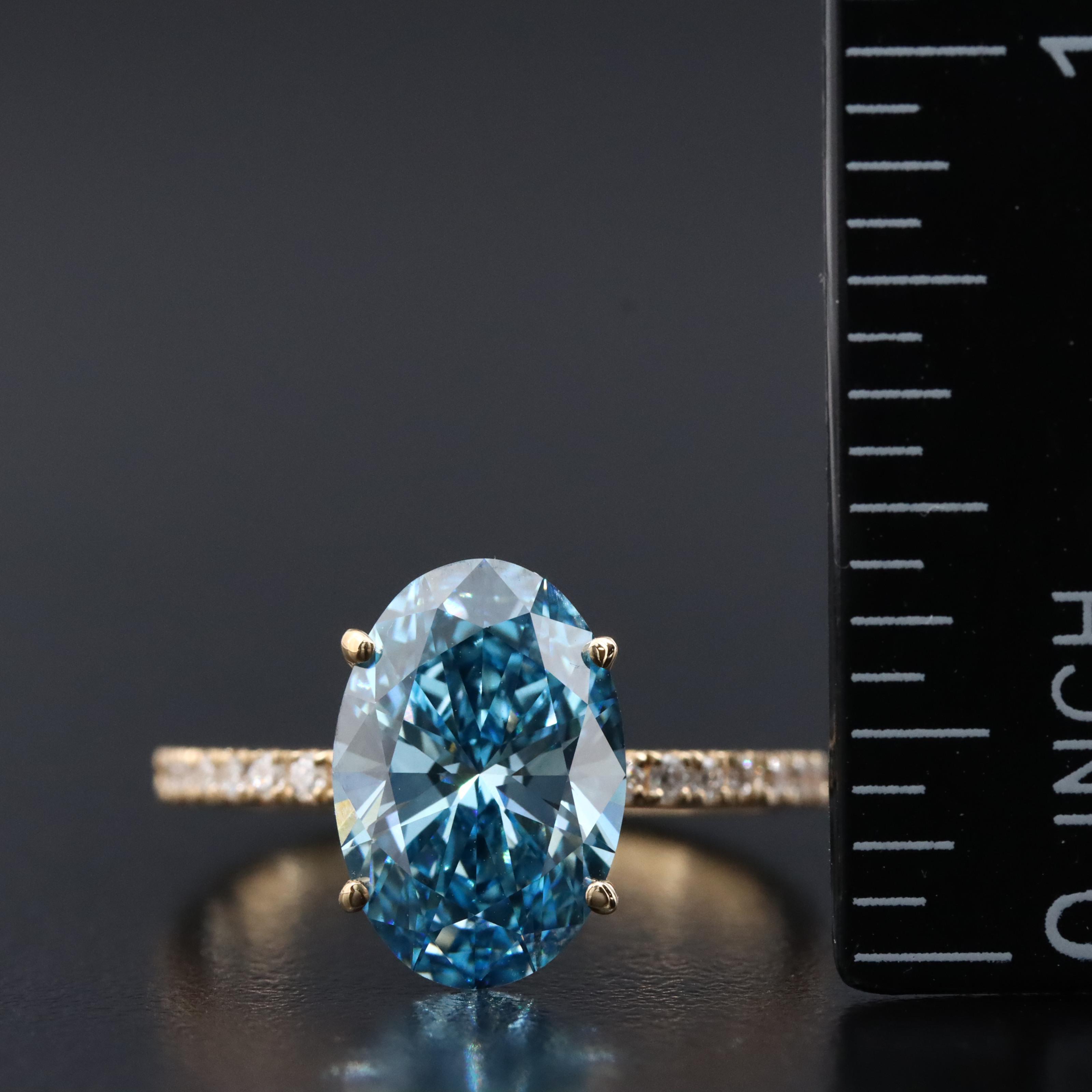 18K 3.29 CTW Lab Grown Diamond Ring with IGI Report and Fancy Blue Center