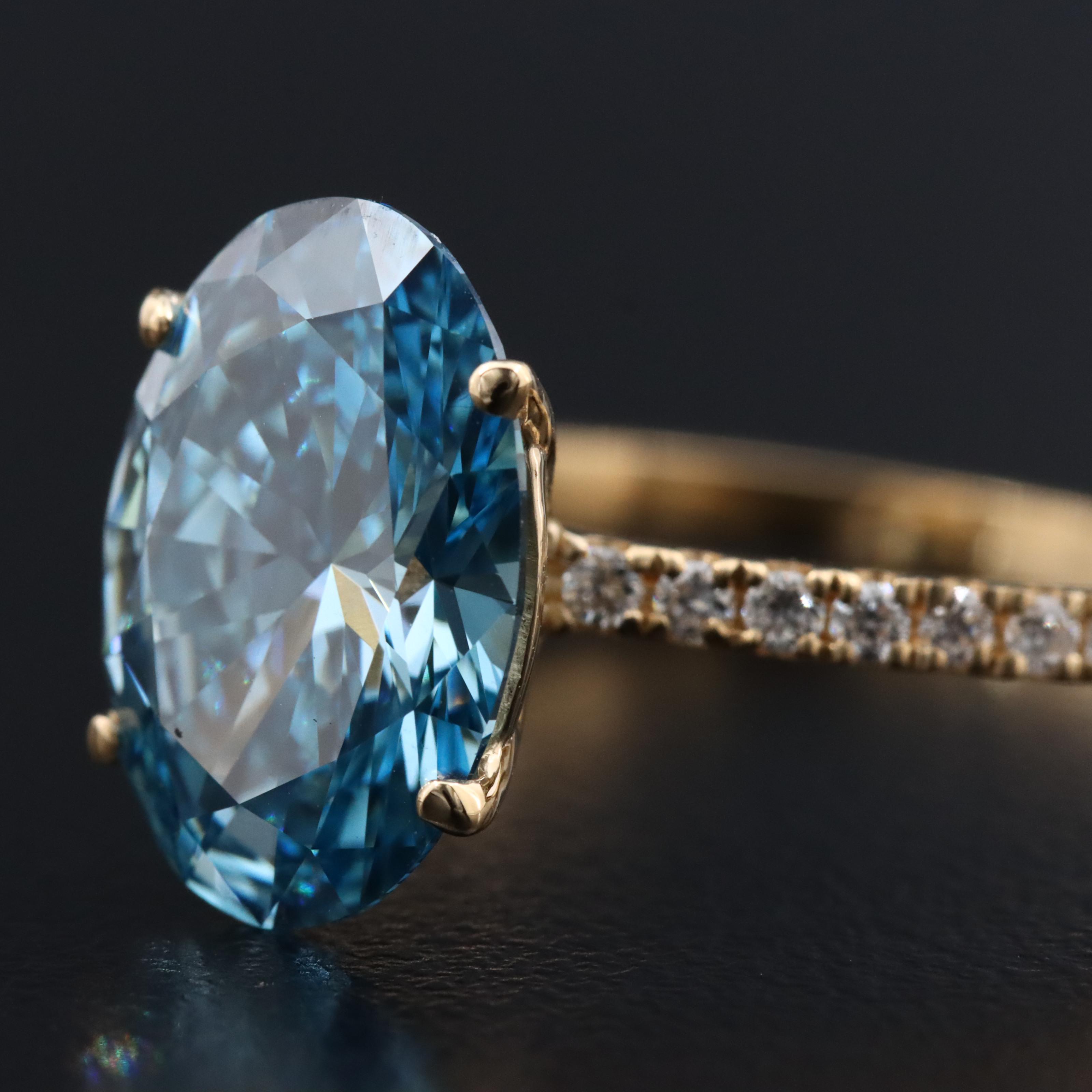 18K 3.29 CTW Lab Grown Diamond Ring with IGI Report and Fancy Blue Center