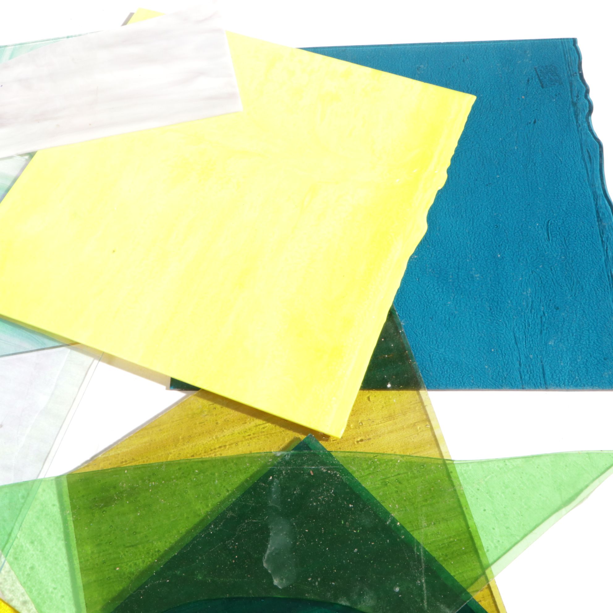 Stained Glass Scrap Mosaic Craft Materials in Blue, Green and Yellow Hues