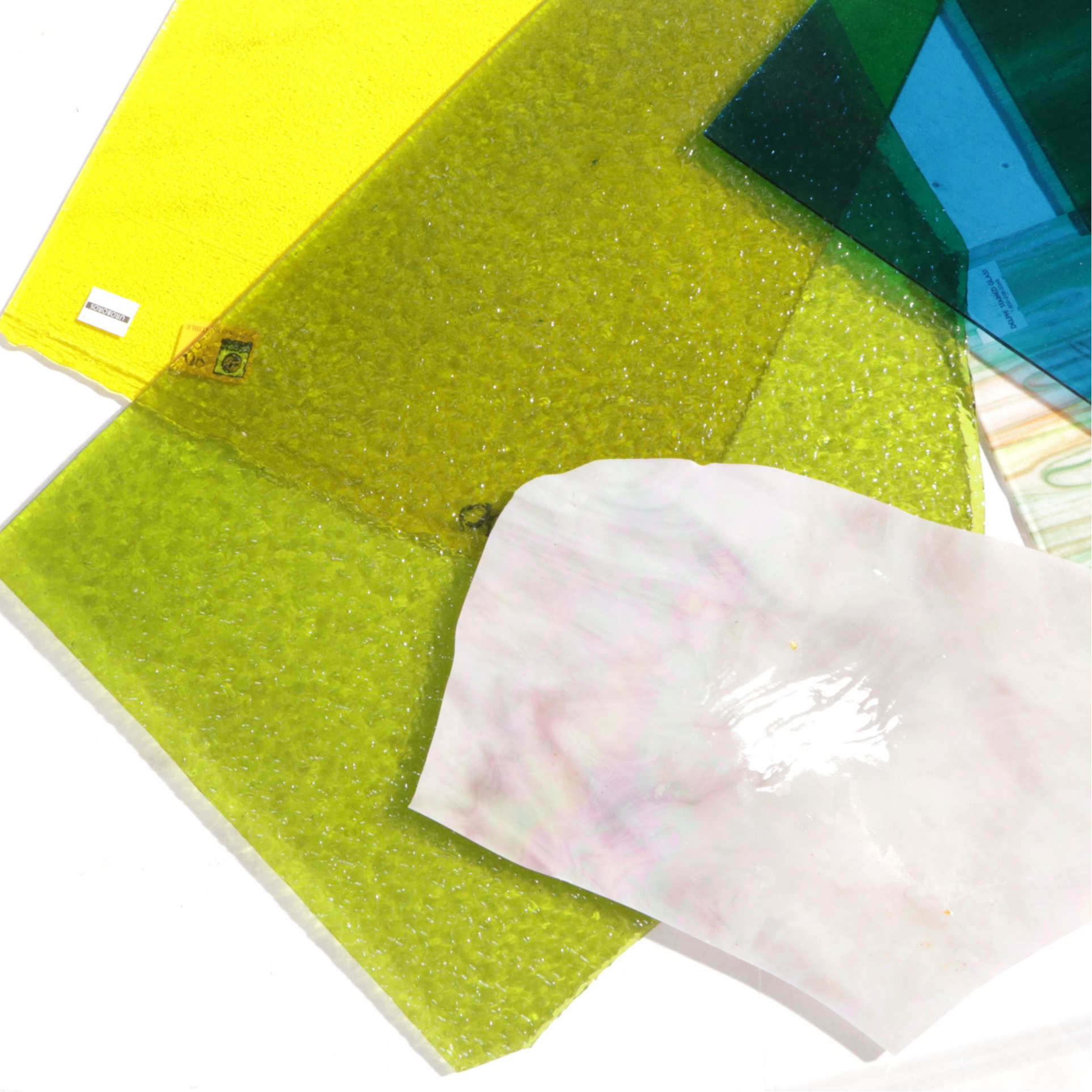 Stained Glass Scrap Mosaic Craft Materials in Blue, Green and Yellow Hues