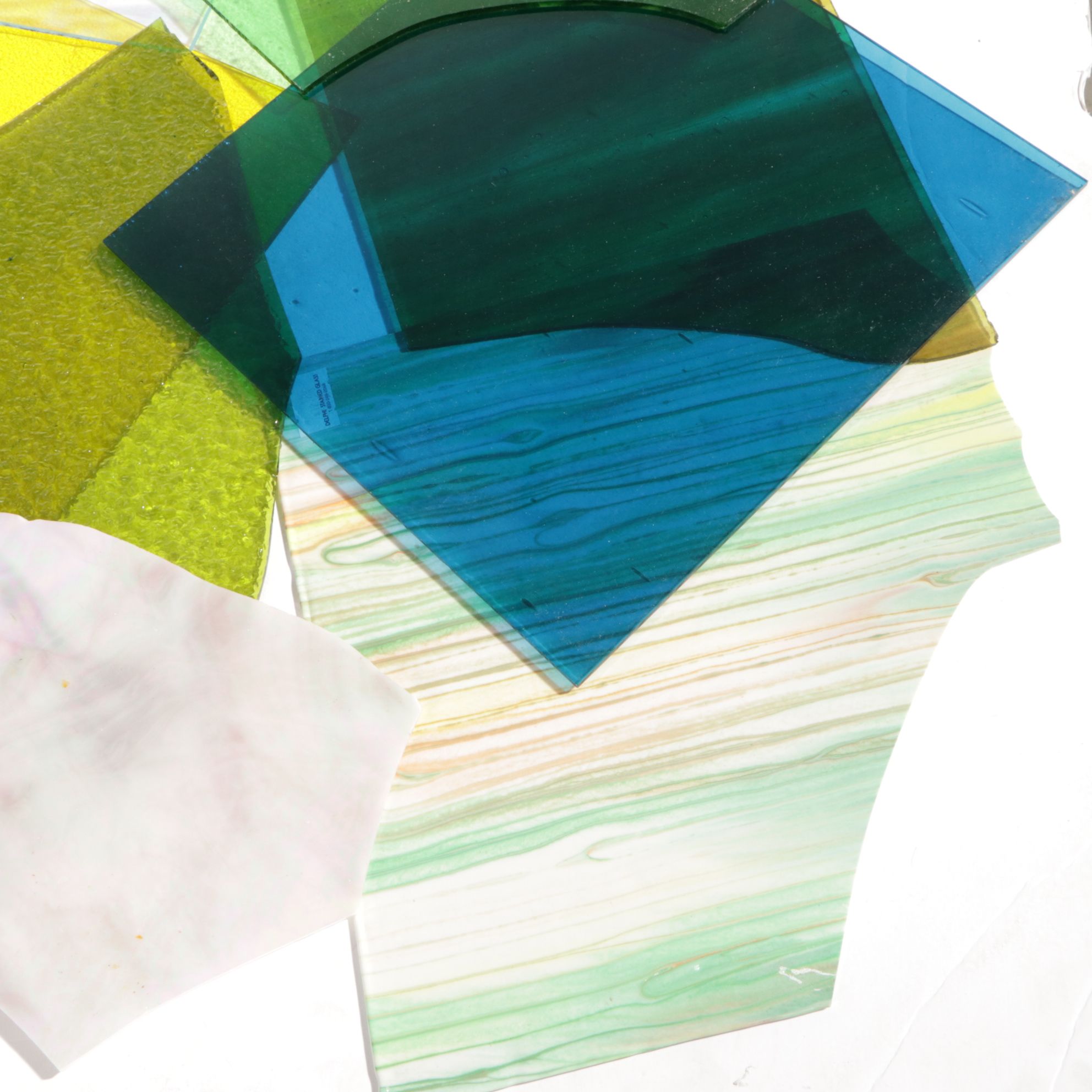 Stained Glass Scrap Mosaic Craft Materials in Blue, Green and Yellow Hues