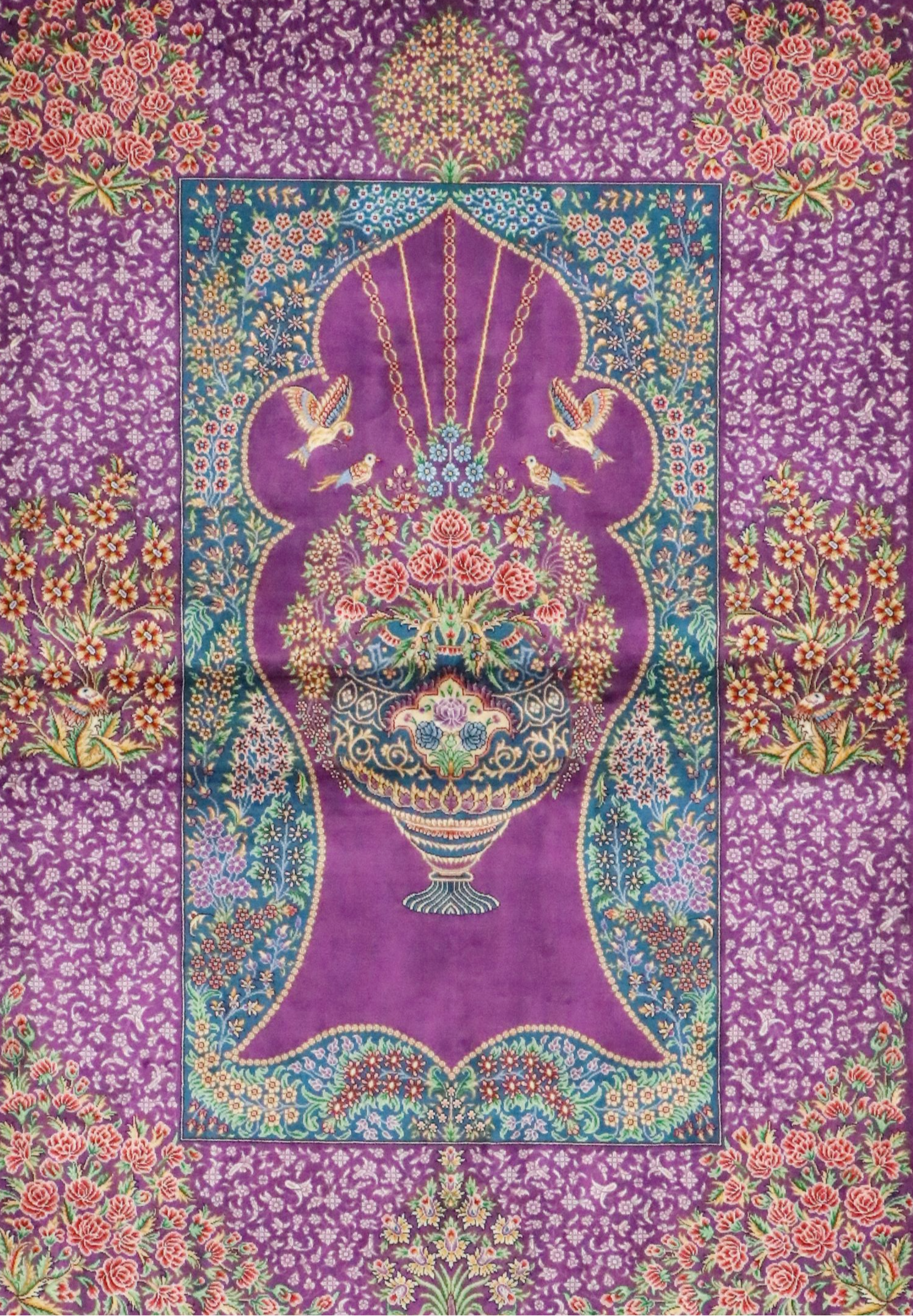 3'1 x 5' Hand-Knotted Signed Persian Qom Silk Area Rug