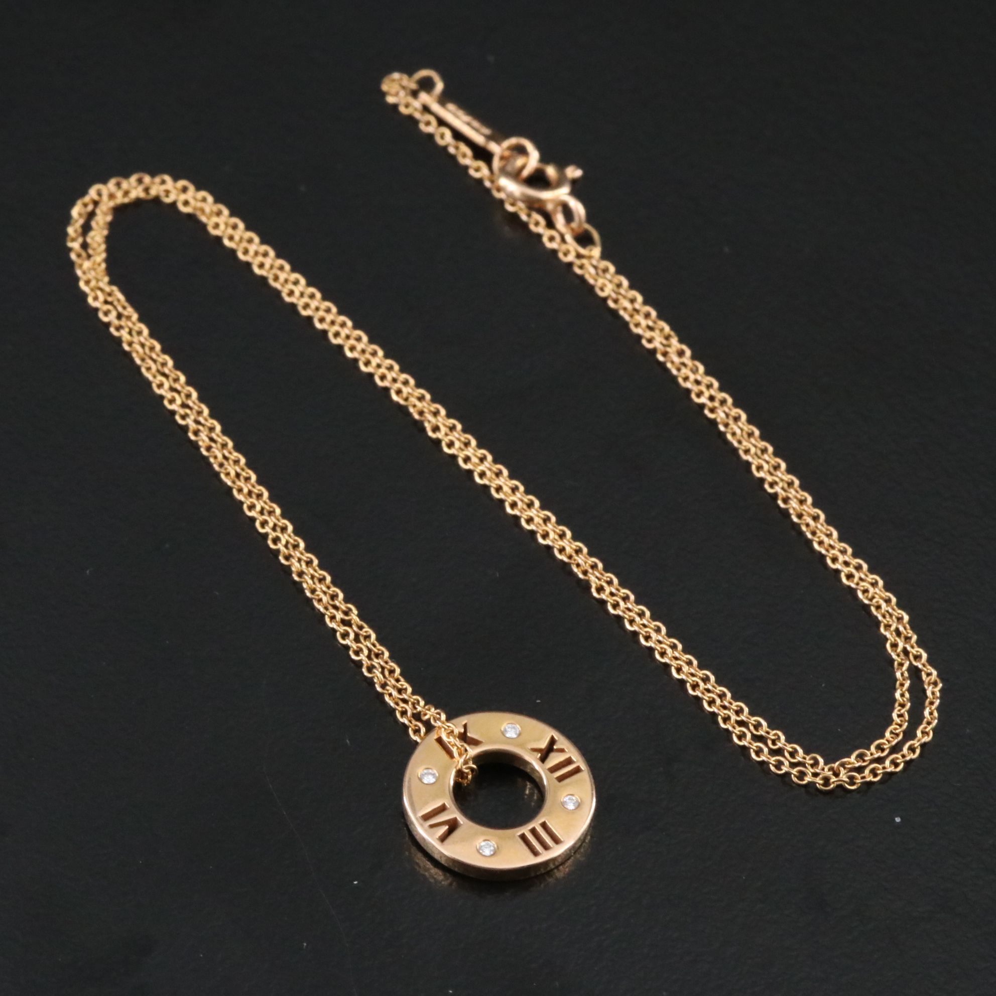 Tiffany & Co. 18K Rose Gold and Diamond Atlas Pierced Circle Pendant Necklace