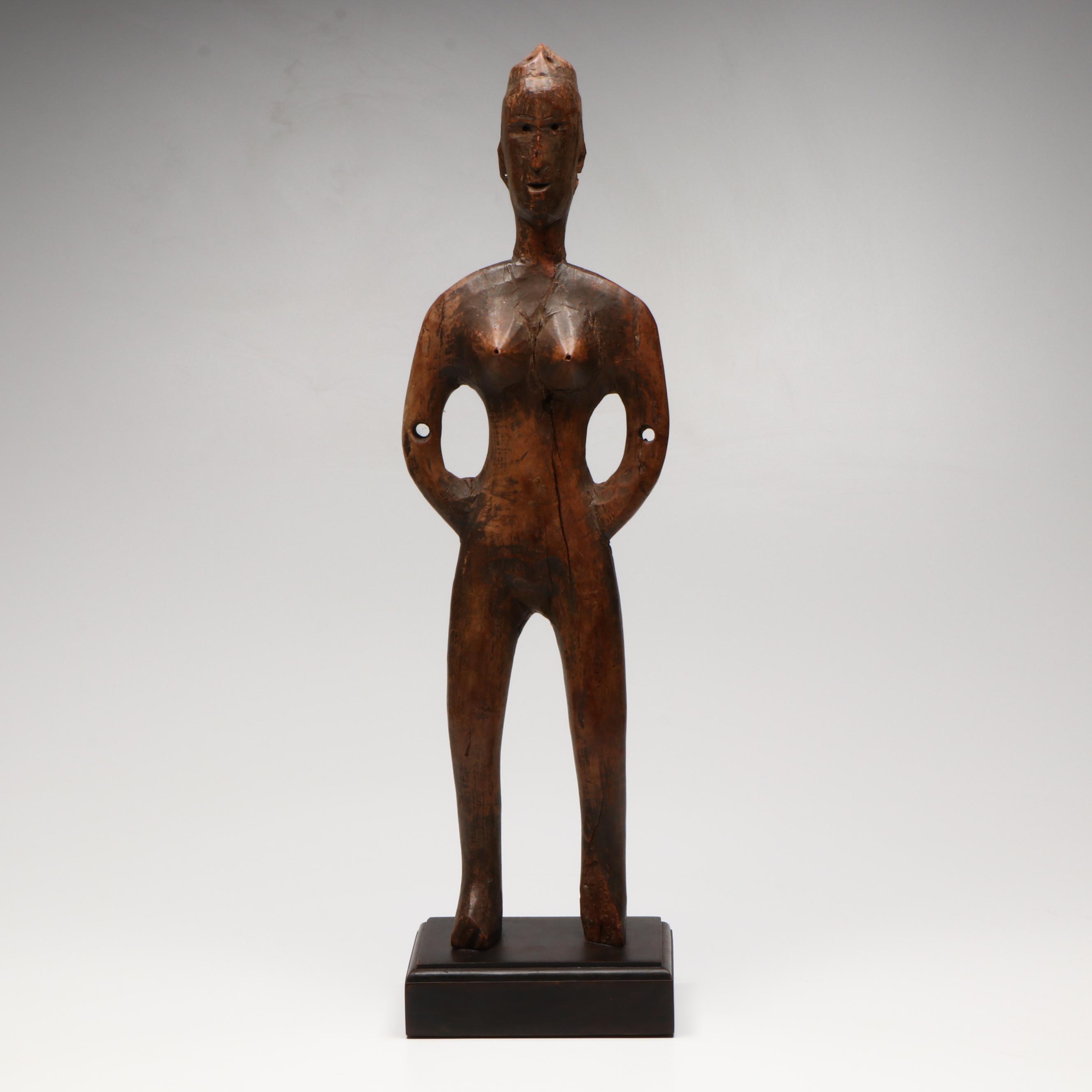 West African Wood Carving of Nude Female Figure, 20th Century
