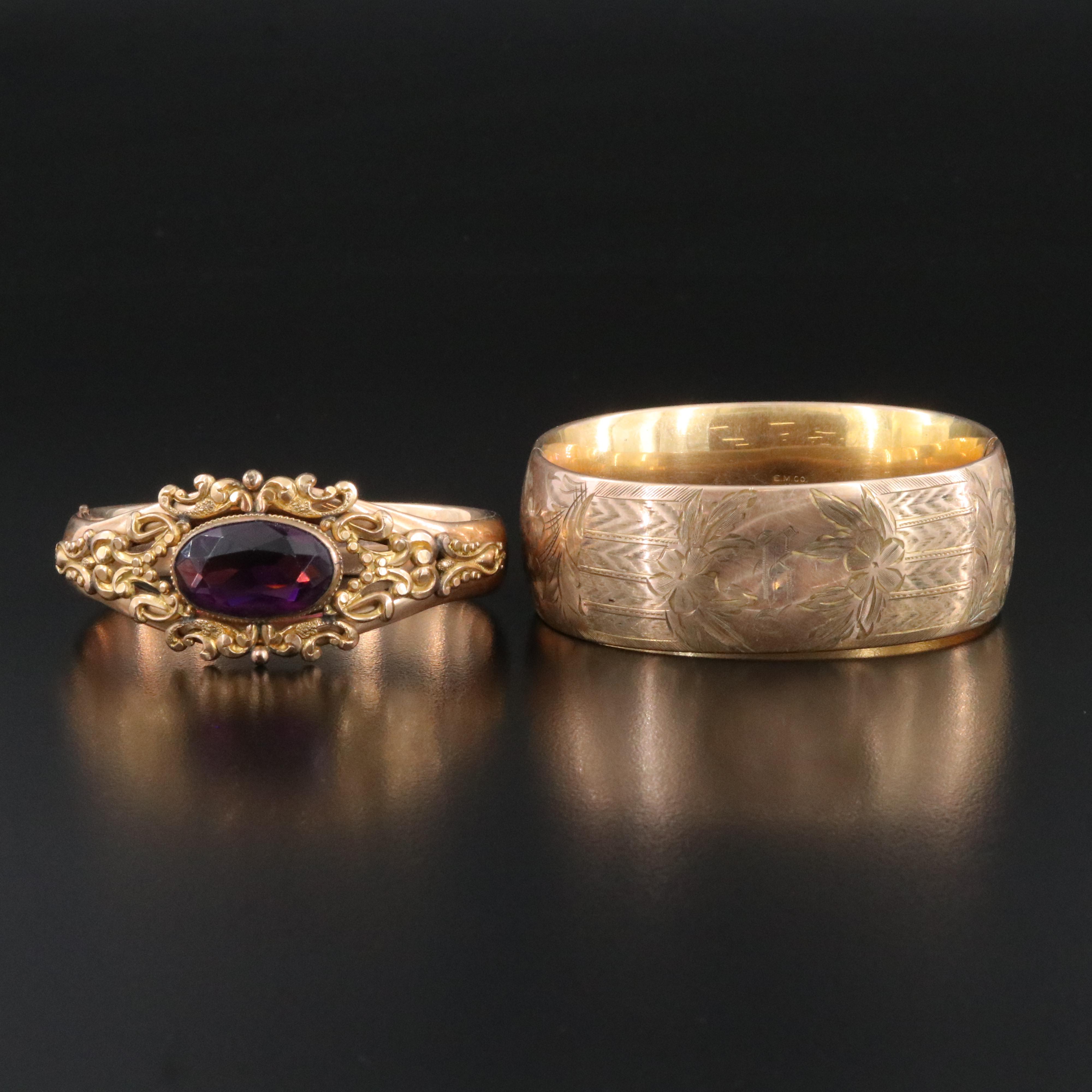 Vintage Empire Mfg. Co. Gold-Filled and Amethyst Glass Bracelets