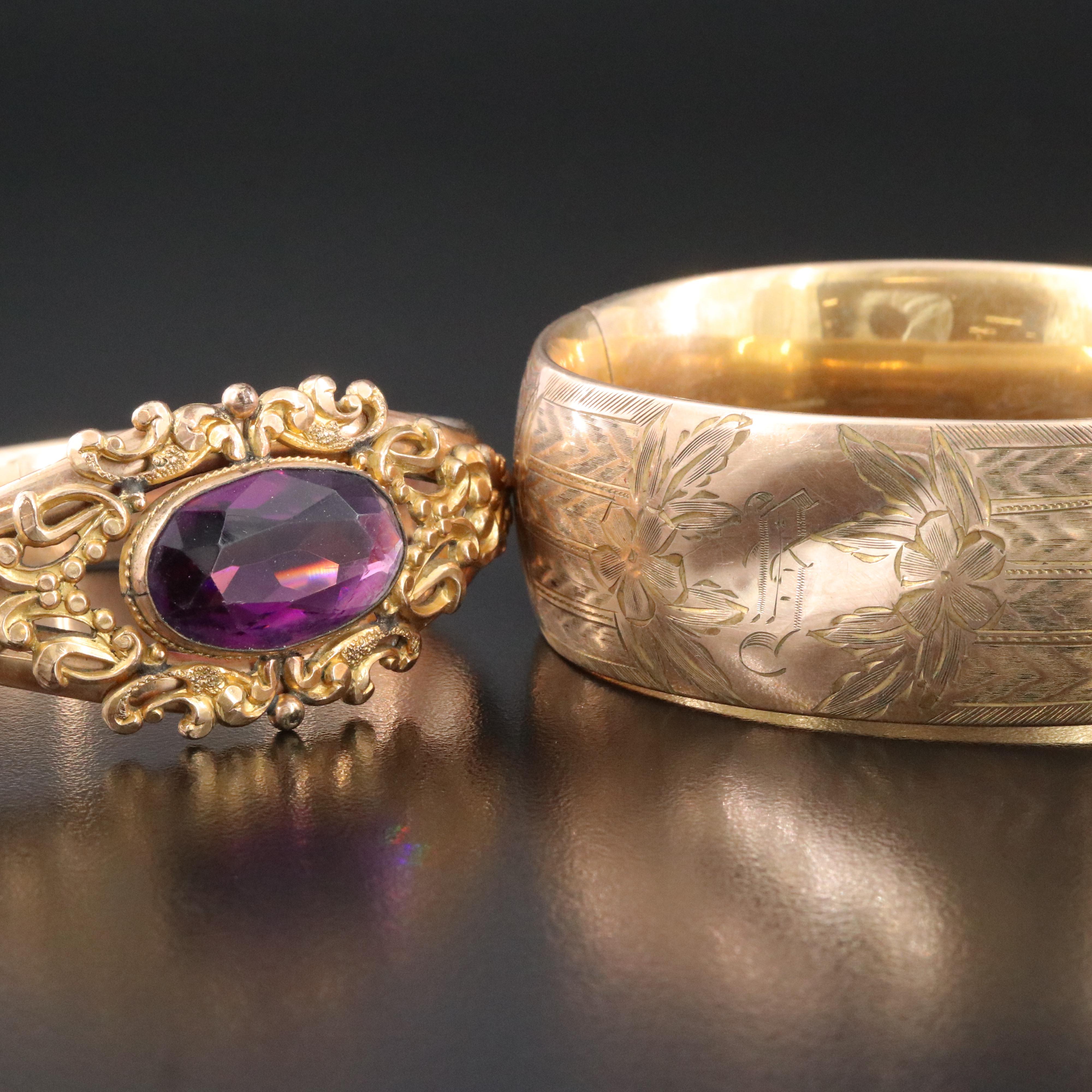 Vintage Empire Mfg. Co. Gold-Filled and Amethyst Glass Bracelets