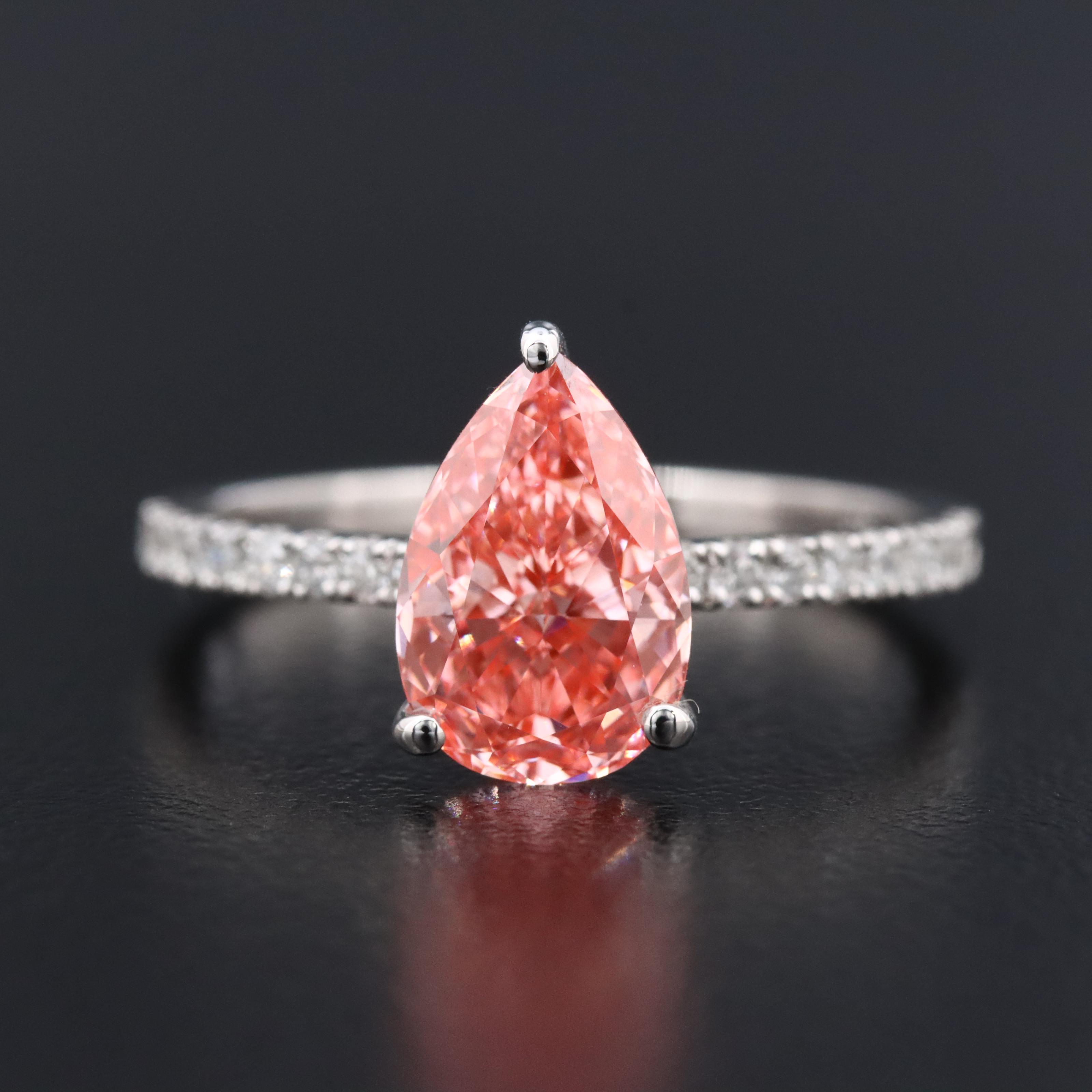 18K 2.32 CTW Lab Grown Diamond Ring with IGI Report and Fancy Pink Center