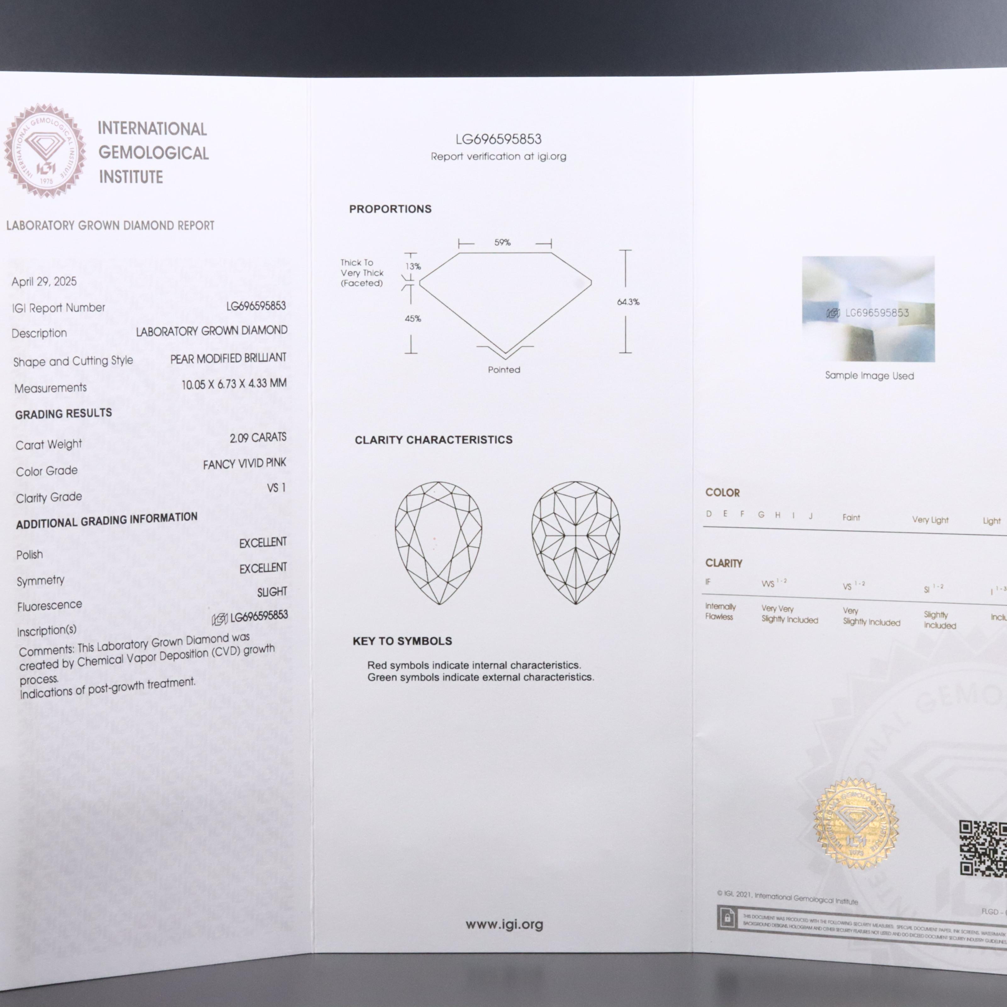 18K 2.32 CTW Lab Grown Diamond Ring with IGI Report and Fancy Pink Center