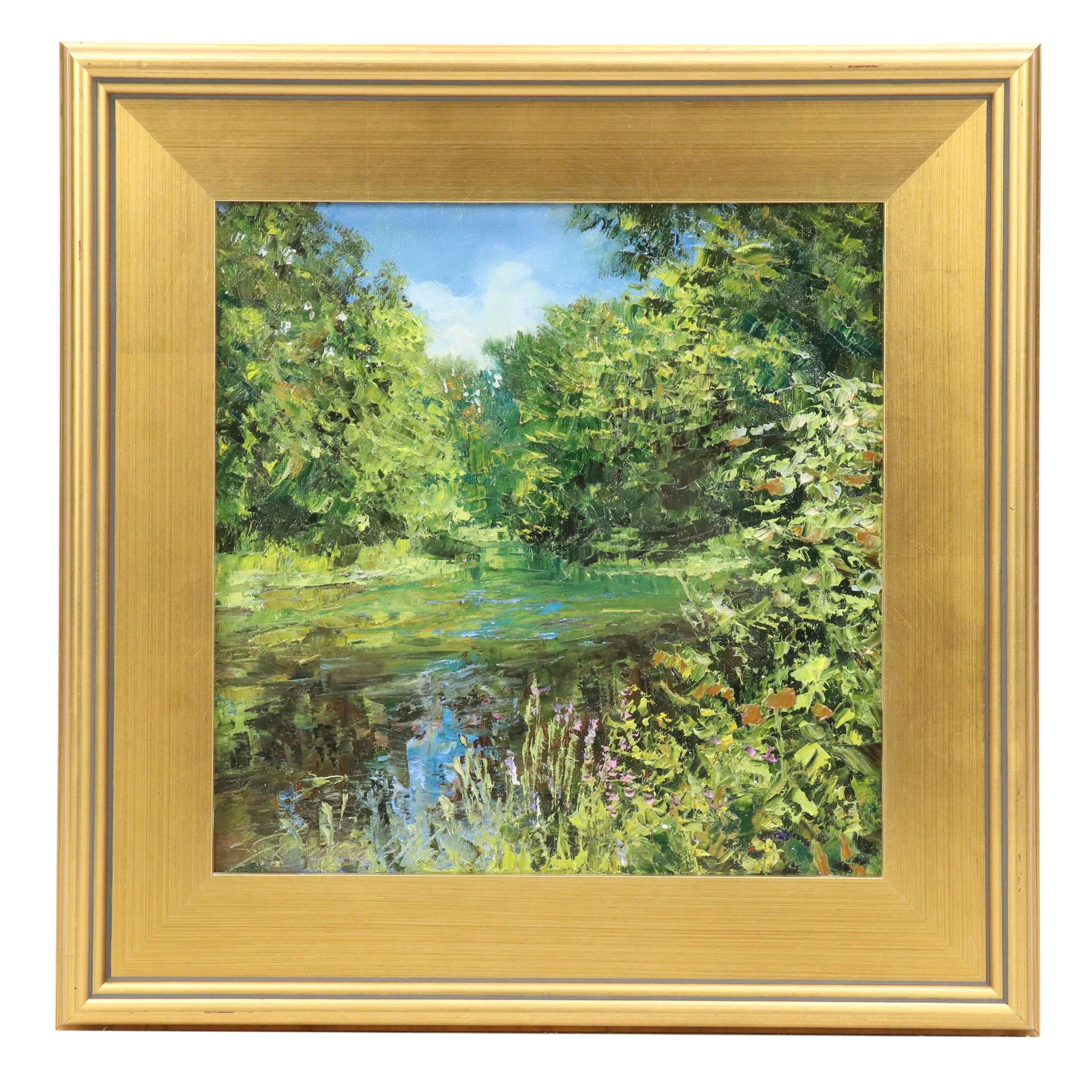 Garncarek Aleksander Pond Landscape Oil Painting, 2025