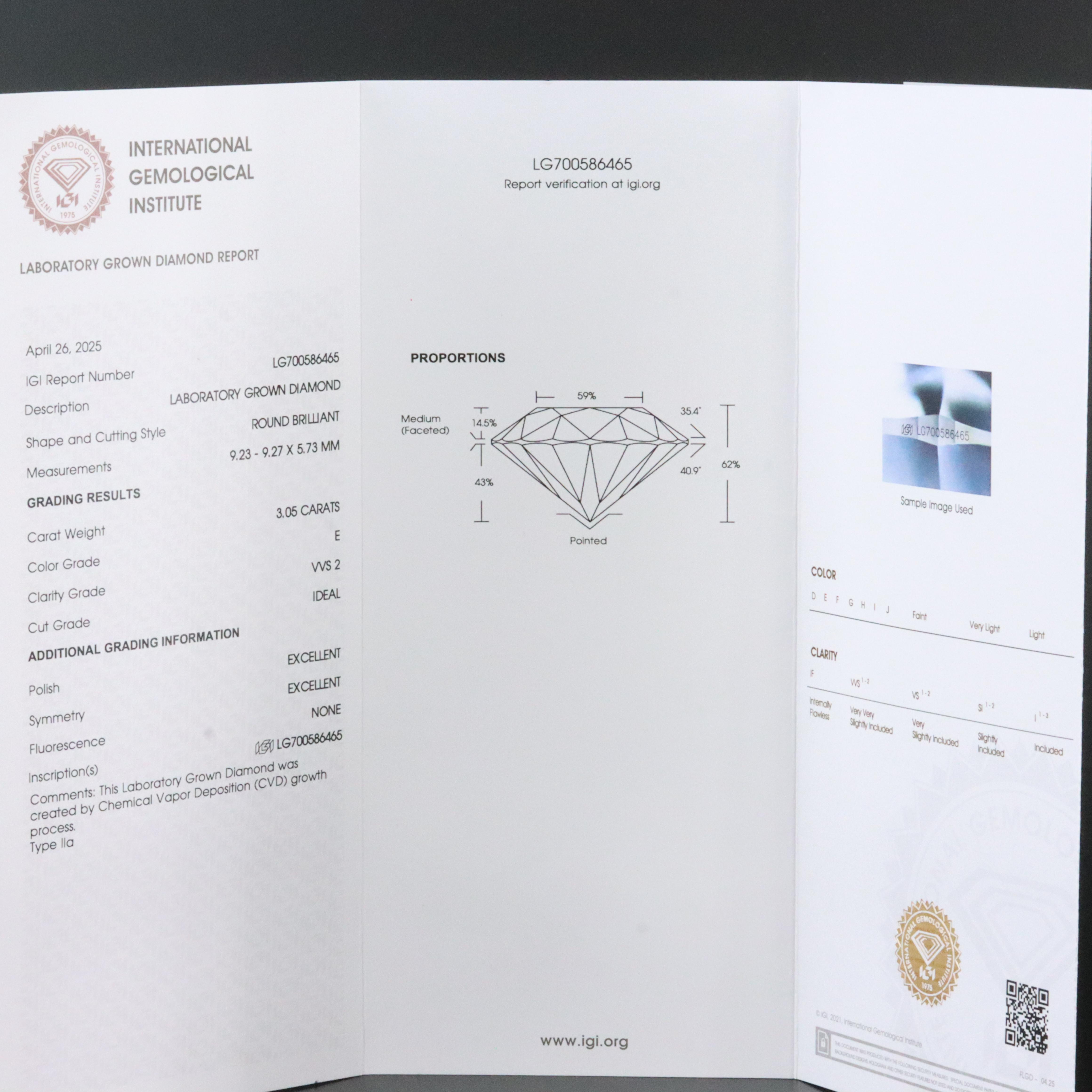 14K 3.05 CT Lab Grown Diamond Pendant Necklace with IGI Report