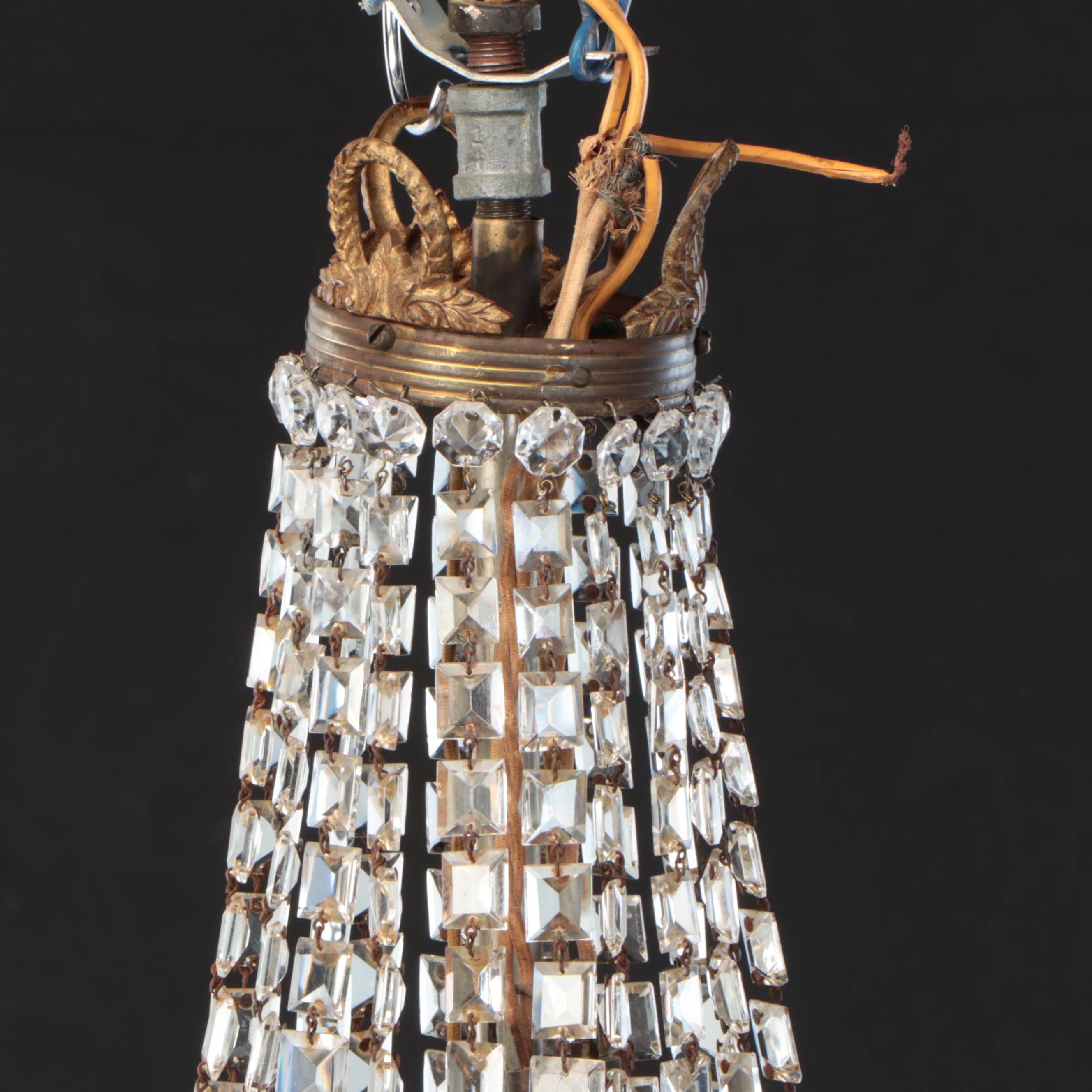 French Empire Style Gilt Metal and Glass Bead Cascading Chandelier